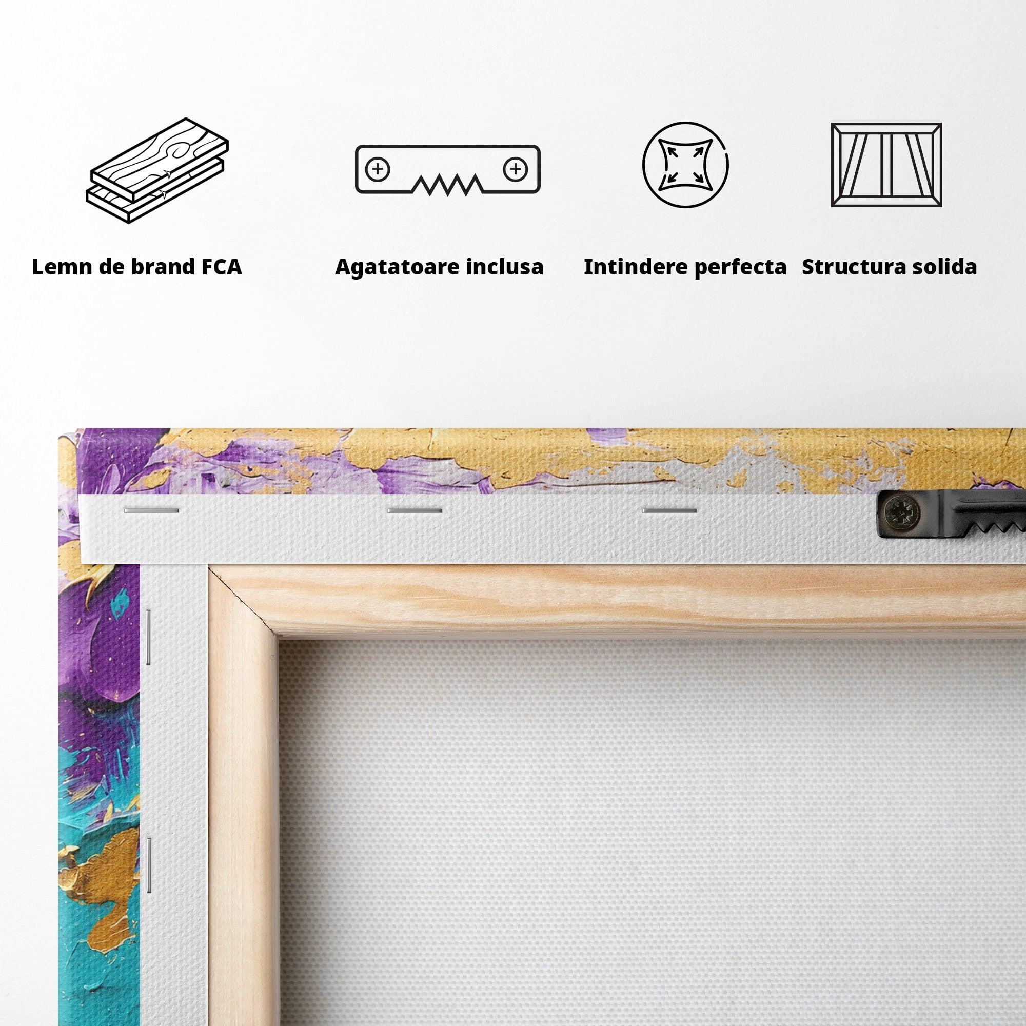 Tablou Canvas Premium LuxCanva® C1342, Abstractie Aurie, Abstract, Arta, Modern, Textura, Birou, Culori Vibrante
