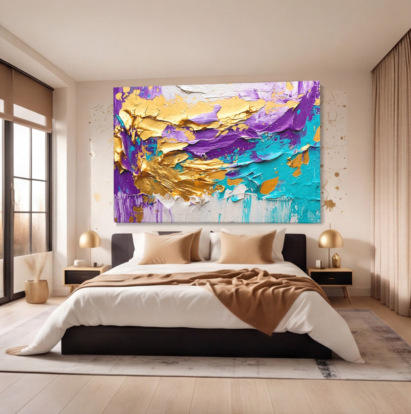 Tablou Canvas Premium LuxCanva® C1342, Abstractie Aurie, Abstract, Arta, Modern, Textura, Birou, Culori Vibrante