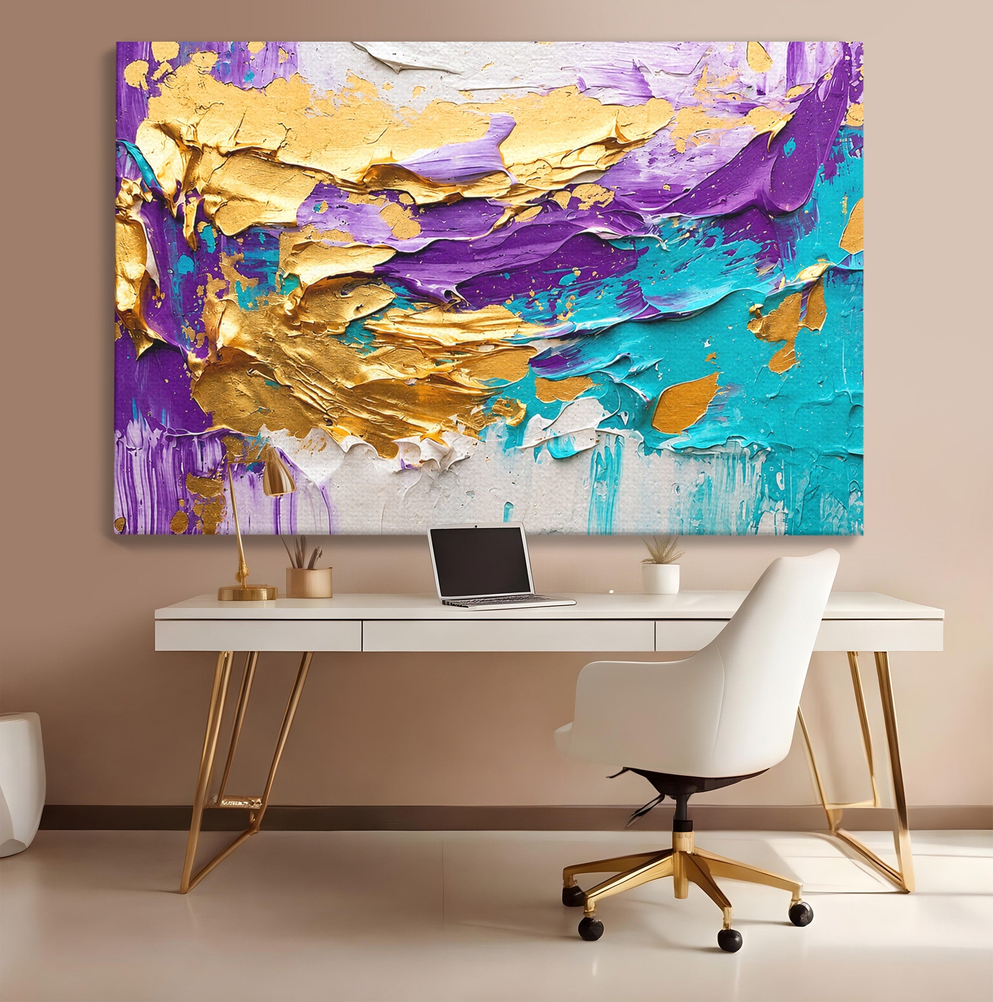 Tablou Canvas Premium LuxCanva® C1342, Abstractie Aurie, Abstract, Arta, Modern, Textura, Birou, Culori Vibrante