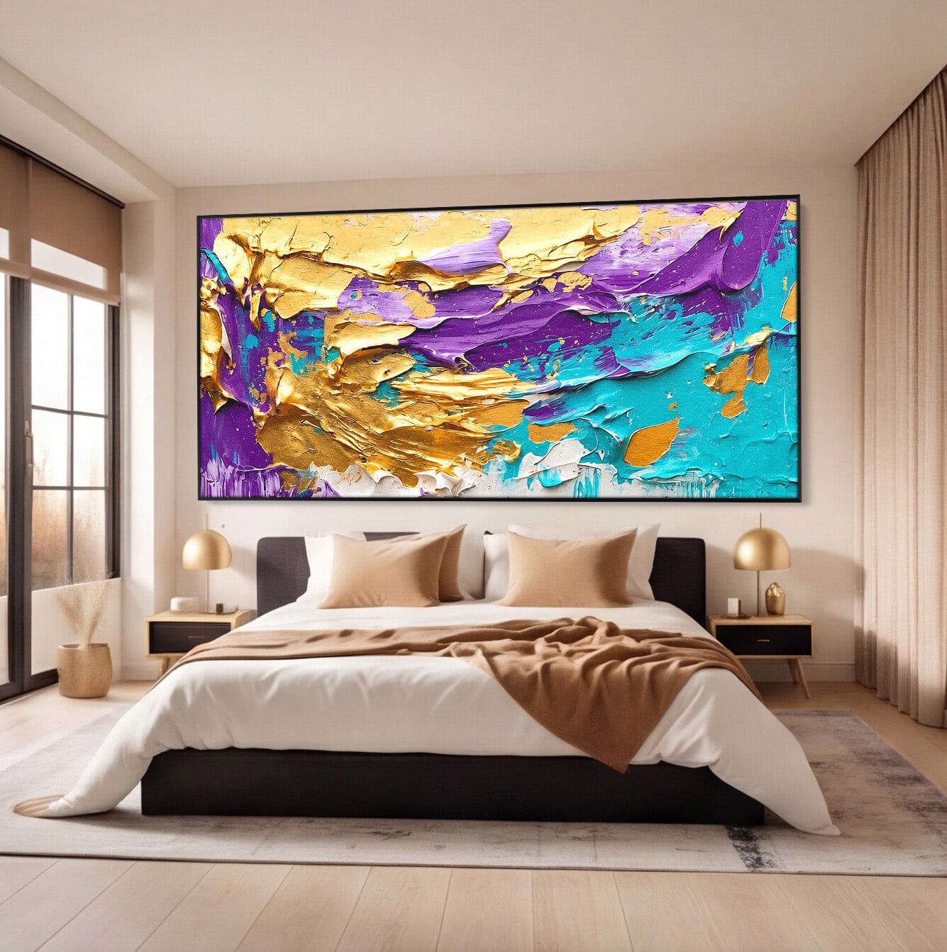 Tablou Canvas Premium LuxCanva® C1342, Abstractie Aurie, Abstract, Arta, Modern, Textura, Birou, Culori Vibrante