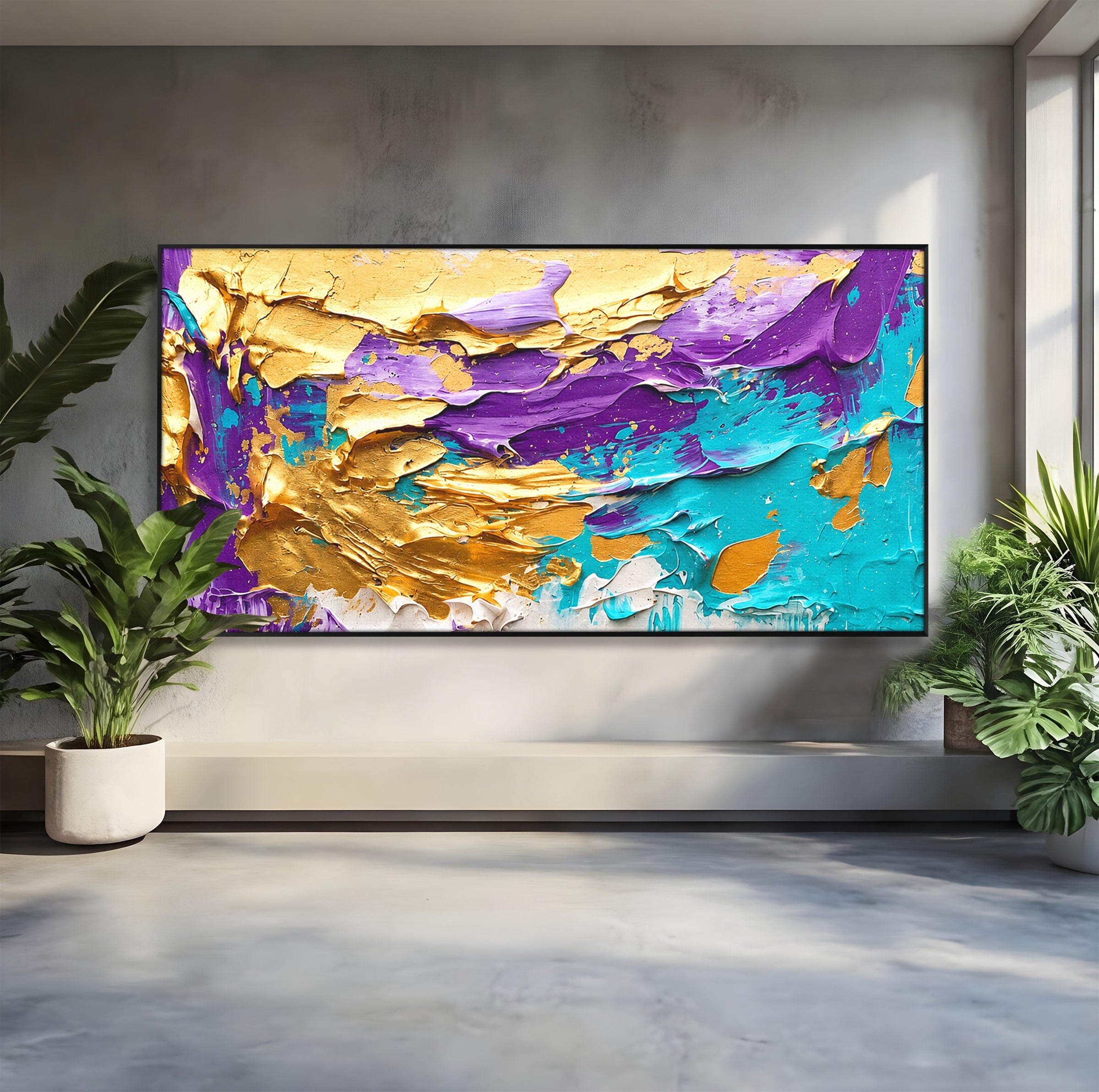 Tablou Canvas Premium LuxCanva® C1342, Abstractie Aurie, Abstract, Arta, Modern, Textura, Birou, Culori Vibrante