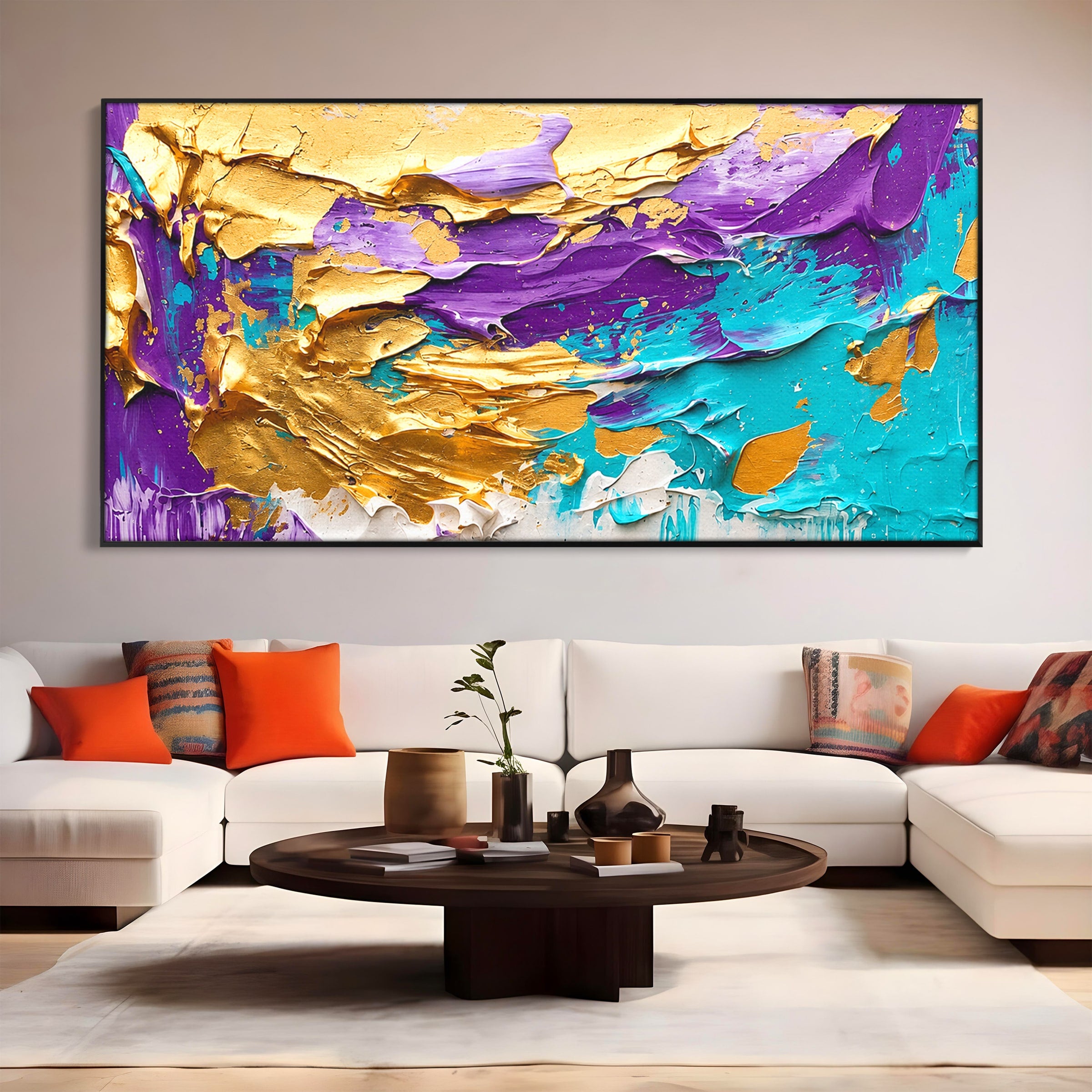 Tablou Canvas Premium LuxCanva® C1342, Abstractie Aurie, Abstract, Arta, Modern, Textura, Birou, Culori Vibrante