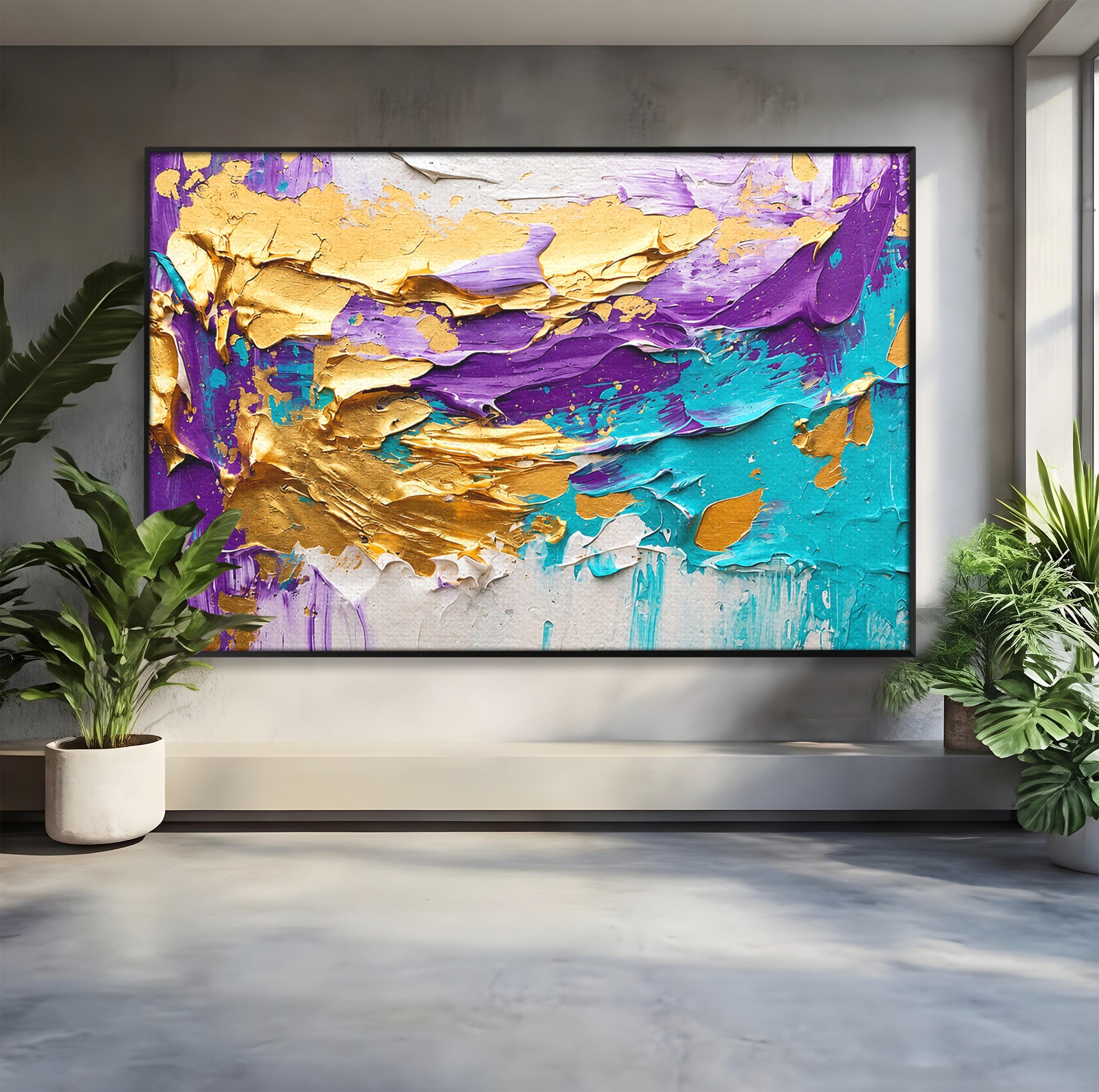 Tablou Canvas Premium LuxCanva® C1342, Abstractie Aurie, Abstract, Arta, Modern, Textura, Birou, Culori Vibrante