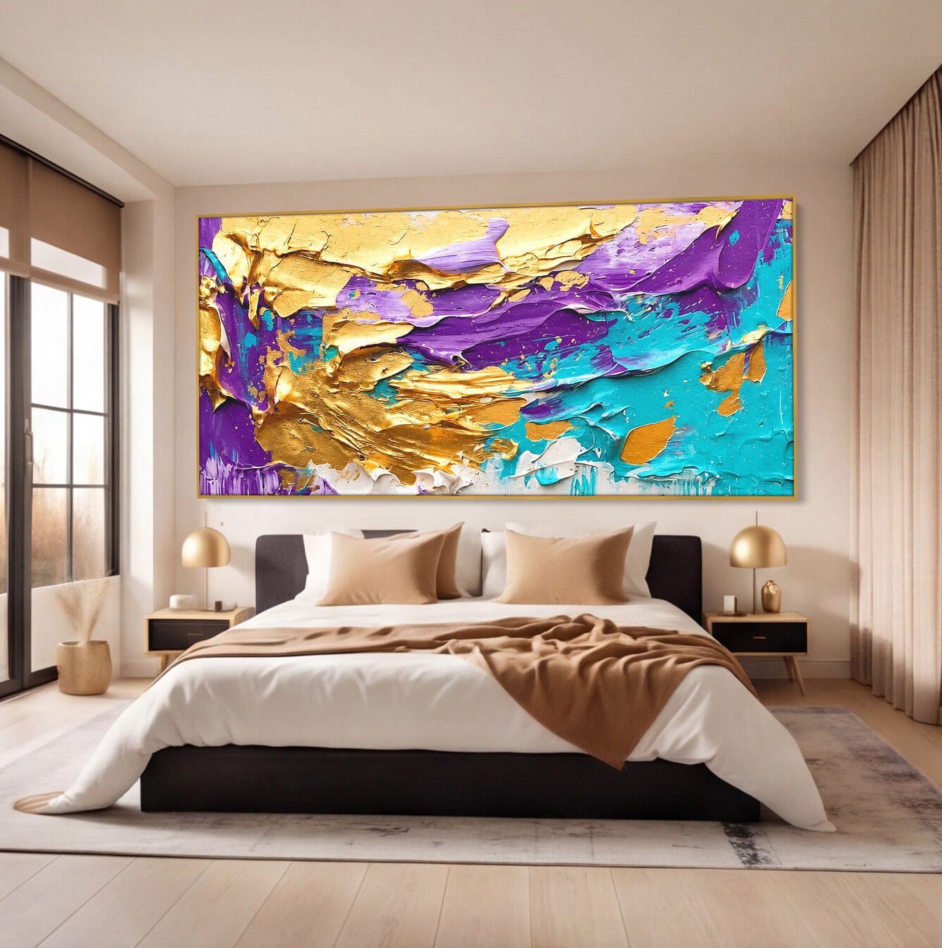 Tablou Canvas Premium LuxCanva® C1342, Abstractie Aurie, Abstract, Arta, Modern, Textura, Birou, Culori Vibrante
