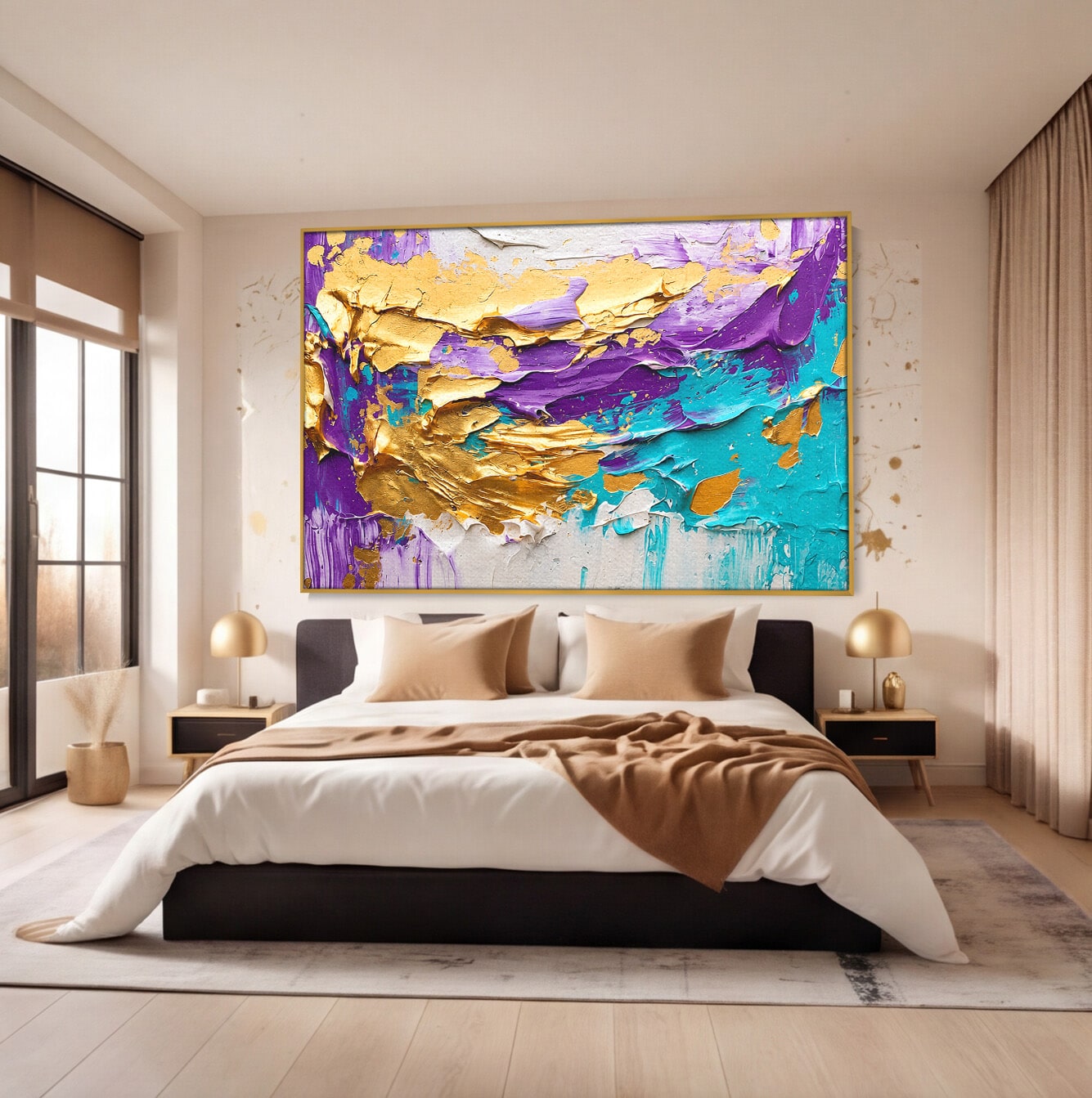 Tablou Canvas Premium LuxCanva® C1342, Abstractie Aurie, Abstract, Arta, Modern, Textura, Birou, Culori Vibrante