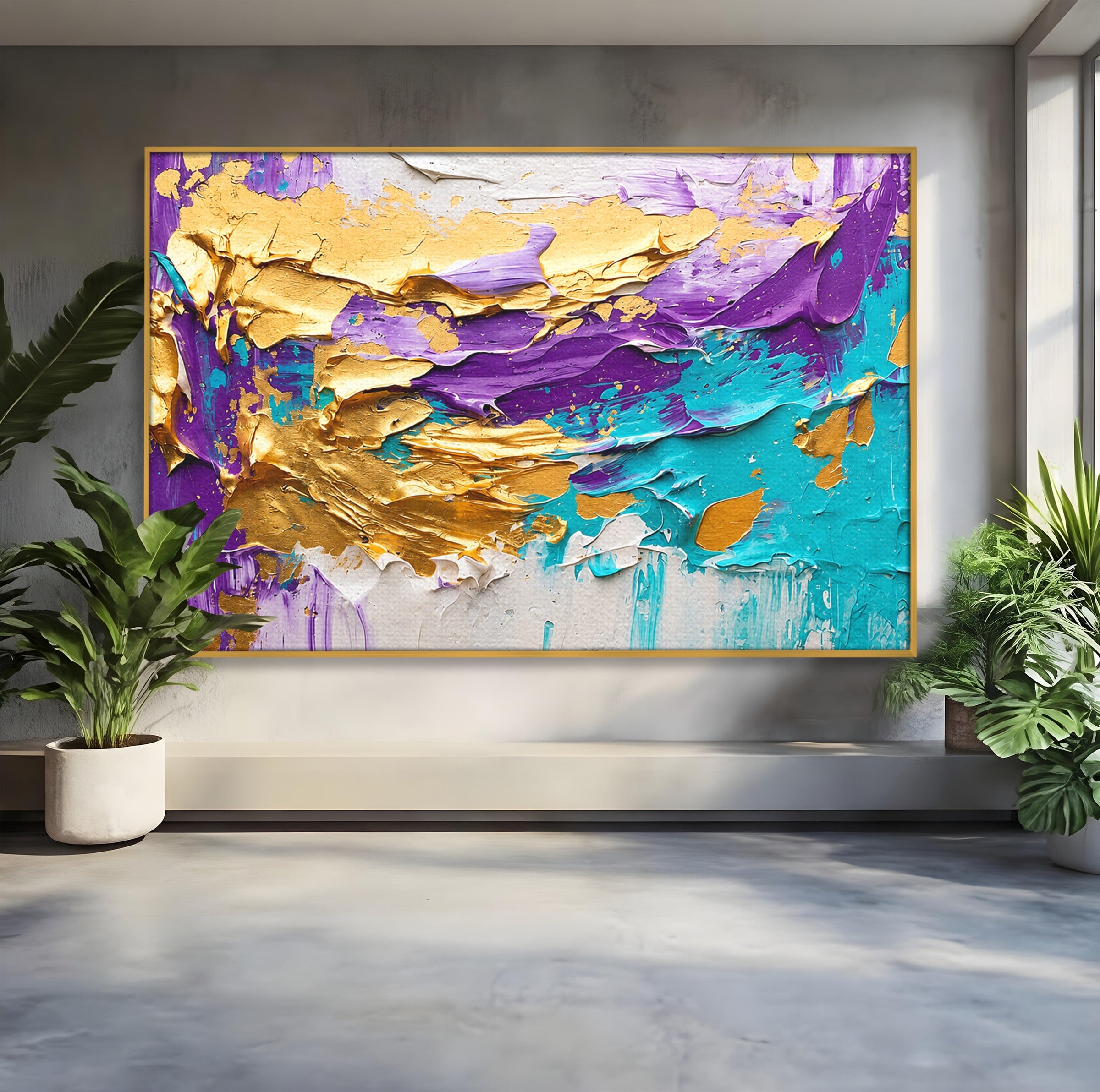 Tablou Canvas Premium LuxCanva® C1342, Abstractie Aurie, Abstract, Arta, Modern, Textura, Birou, Culori Vibrante
