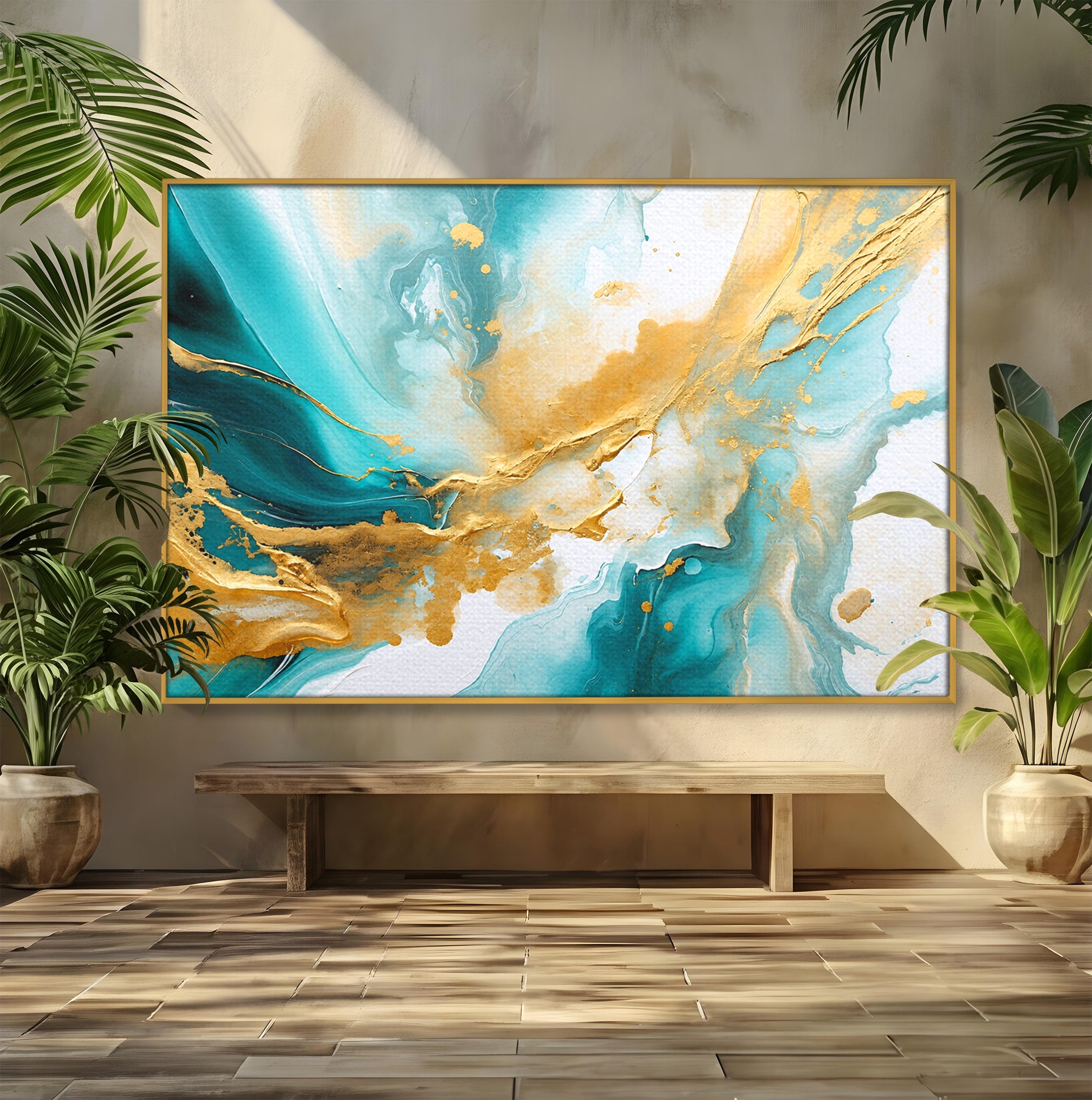 Tablou Canvas Premium LuxCanva® C1343, Flux De Aur, Abstract, Arta, Modern, Eleganta, Living, Birou, Culori Vibrante