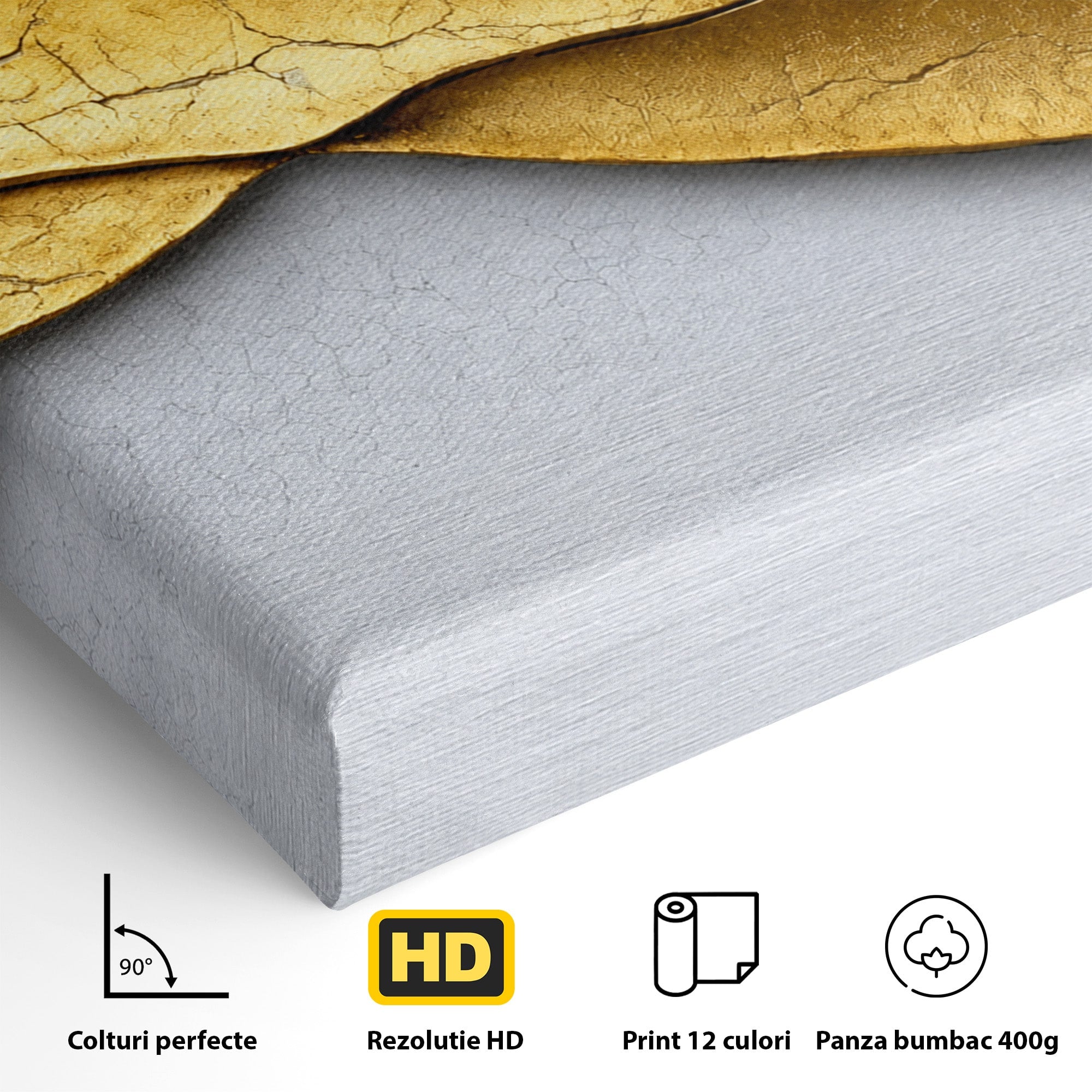 Tablou Canvas Premium LuxCanva® C1349, Curbe Aurii Abstracte, Abstract, Modern, Auriu, Textura, Birou, Culori Vibrante