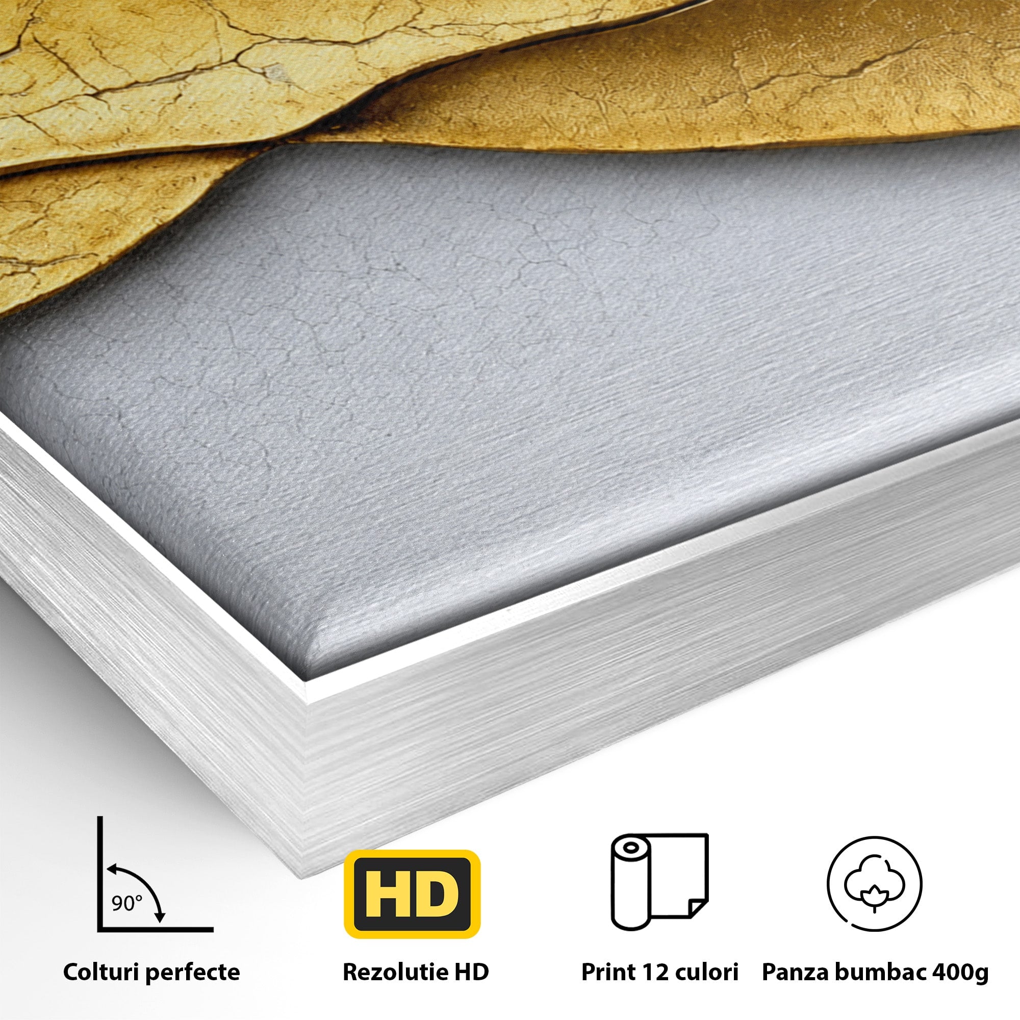 Tablou Canvas Premium LuxCanva® C1349, Curbe Aurii Abstracte, Abstract, Modern, Auriu, Textura, Birou, Culori Vibrante