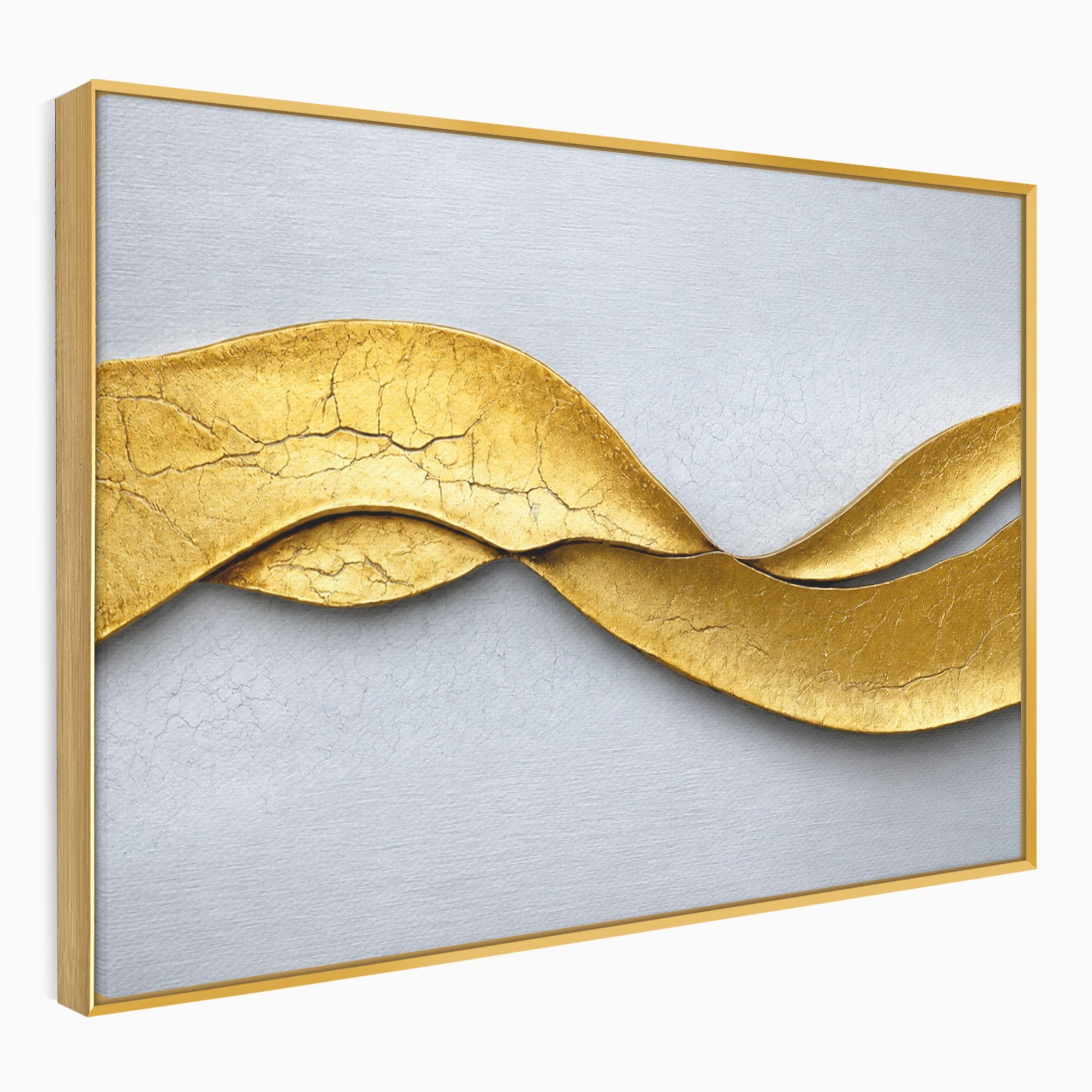 Tablou Canvas Premium LuxCanva® C1349, Curbe Aurii Abstracte, Abstract, Modern, Auriu, Textura, Birou, Culori Vibrante