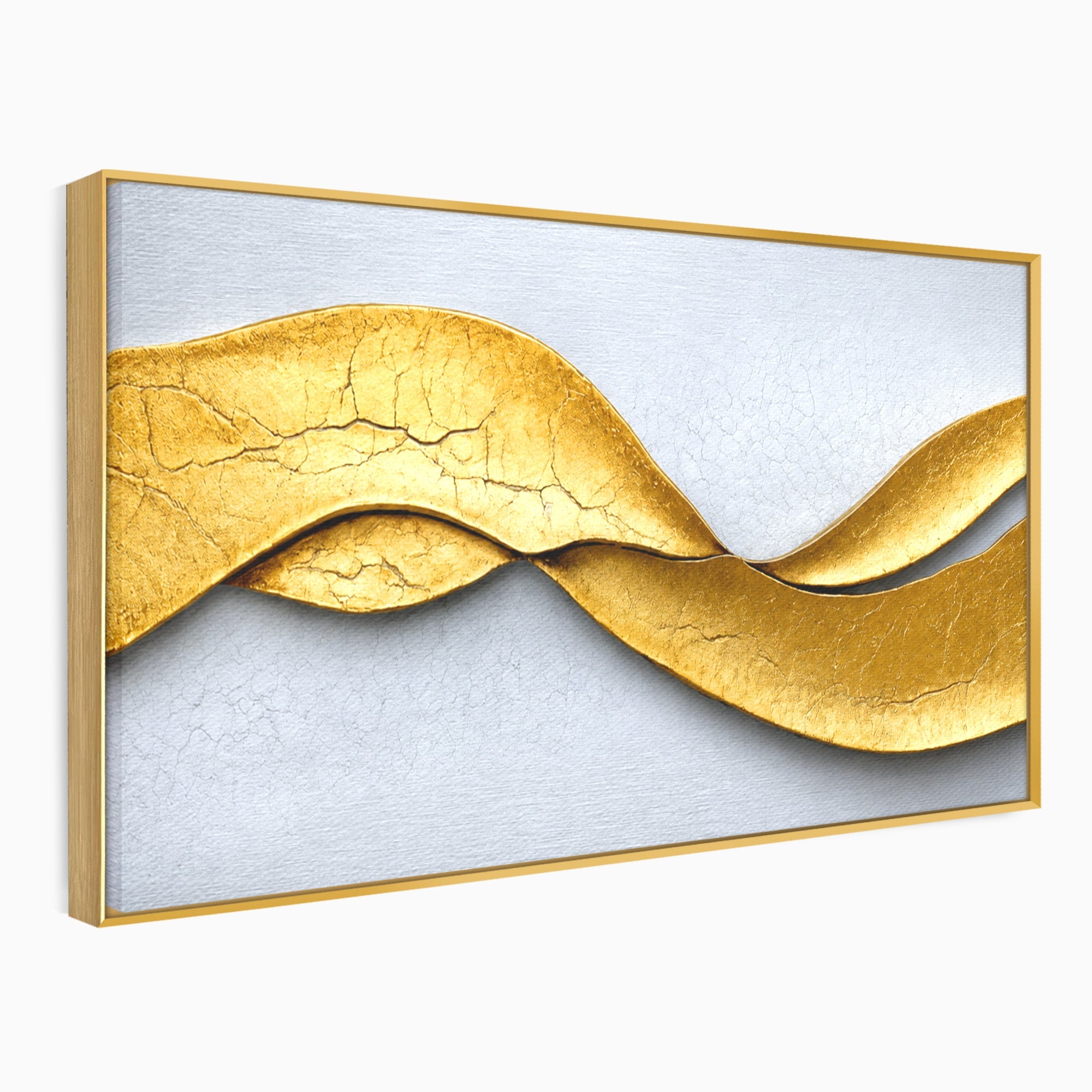 Tablou Canvas Premium LuxCanva® C1349, Curbe Aurii Abstracte, Abstract, Modern, Auriu, Textura, Birou, Culori Vibrante