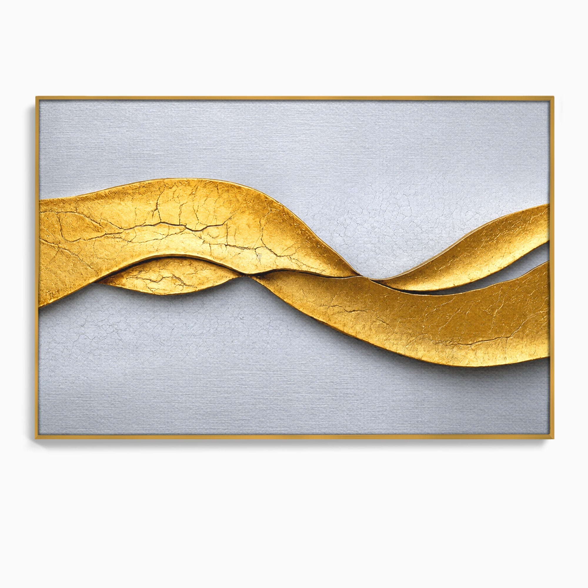 Tablou Canvas Premium LuxCanva® C1349, Curbe Aurii Abstracte, Abstract, Modern, Auriu, Textura, Birou, Culori Vibrante