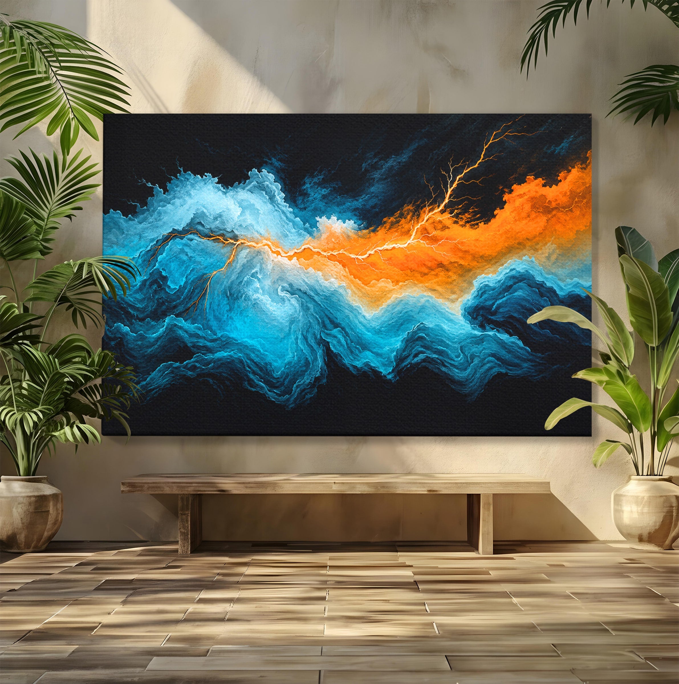 Tablou Canvas Premium LuxCanva® C1350, Furtuna Elementelor, Furtuna, Peisaj, Abstract, Living, Dramatic, Culori Vibrante