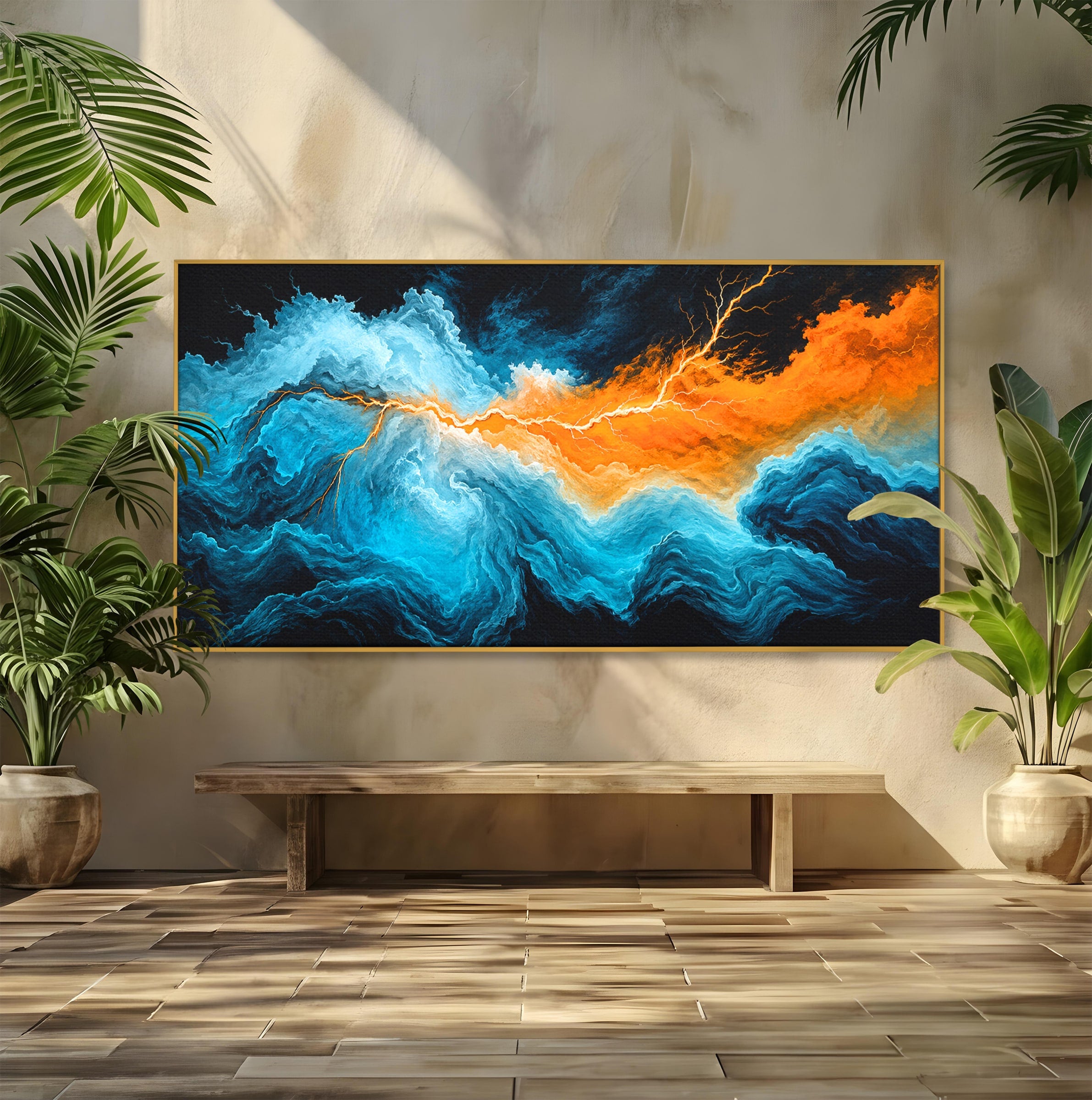 Tablou Canvas Premium LuxCanva® C1350, Furtuna Elementelor, Furtuna, Peisaj, Abstract, Living, Dramatic, Culori Vibrante