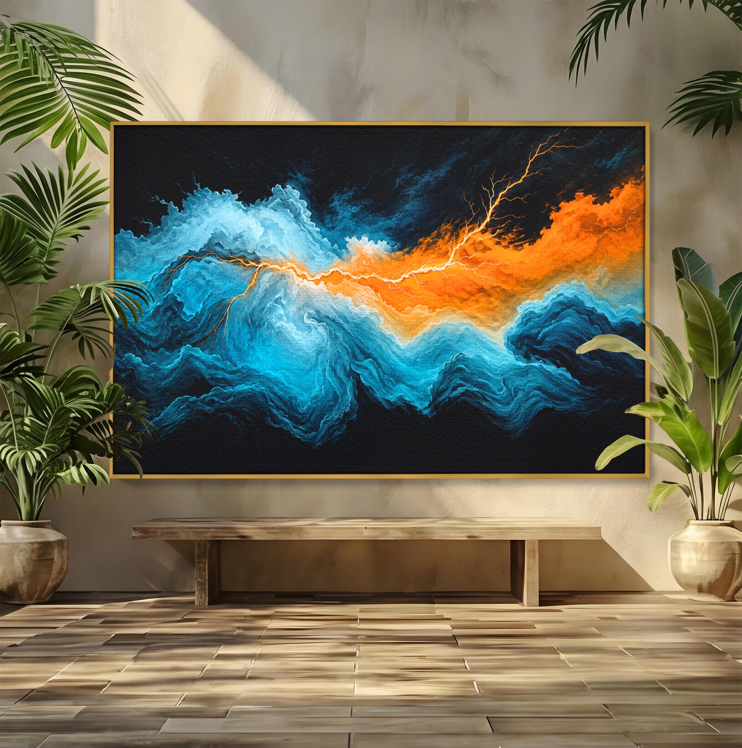Tablou Canvas Premium LuxCanva® C1350, Furtuna Elementelor, Furtuna, Peisaj, Abstract, Living, Dramatic, Culori Vibrante