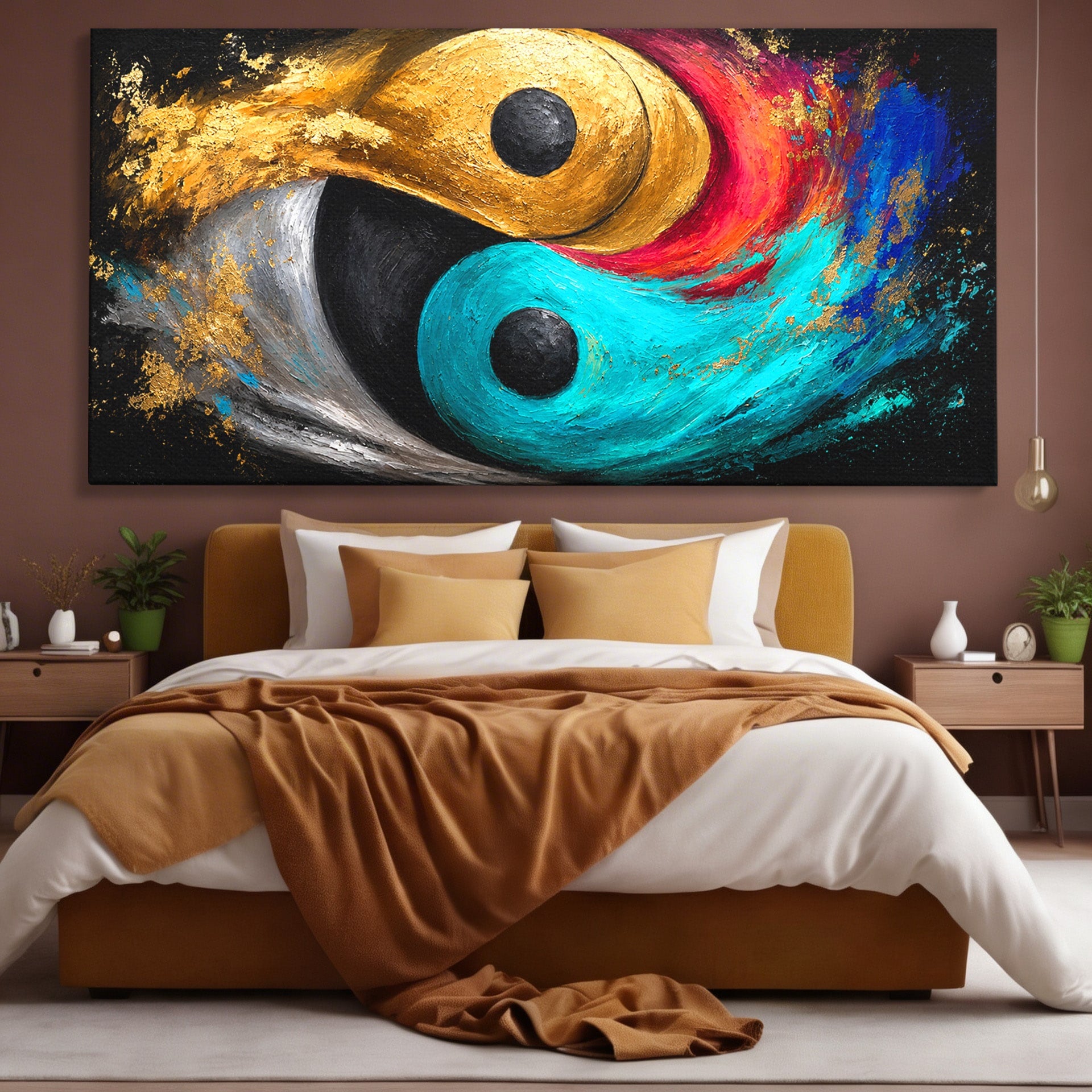 Tablou Canvas Premium LuxCanva® C1357, Echilibrul Yin Si Yang, Yin Yang, Abstract, Energie, Armonie, Living, Culori Vibrante