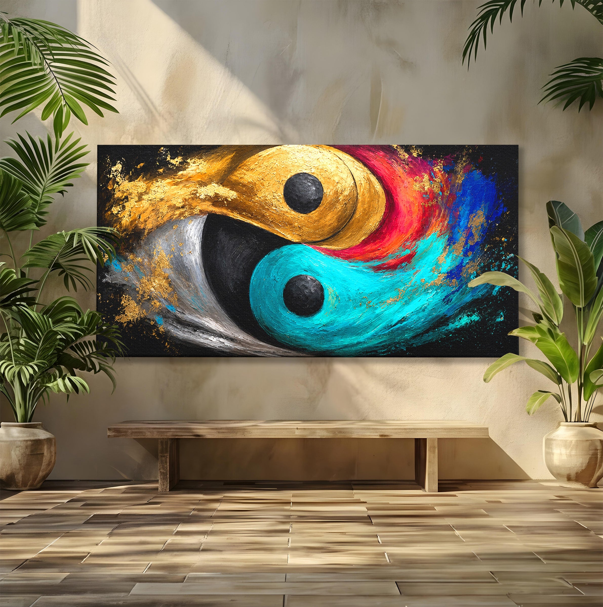 Tablou Canvas Premium LuxCanva® C1357, Echilibrul Yin Si Yang, Yin Yang, Abstract, Energie, Armonie, Living, Culori Vibrante
