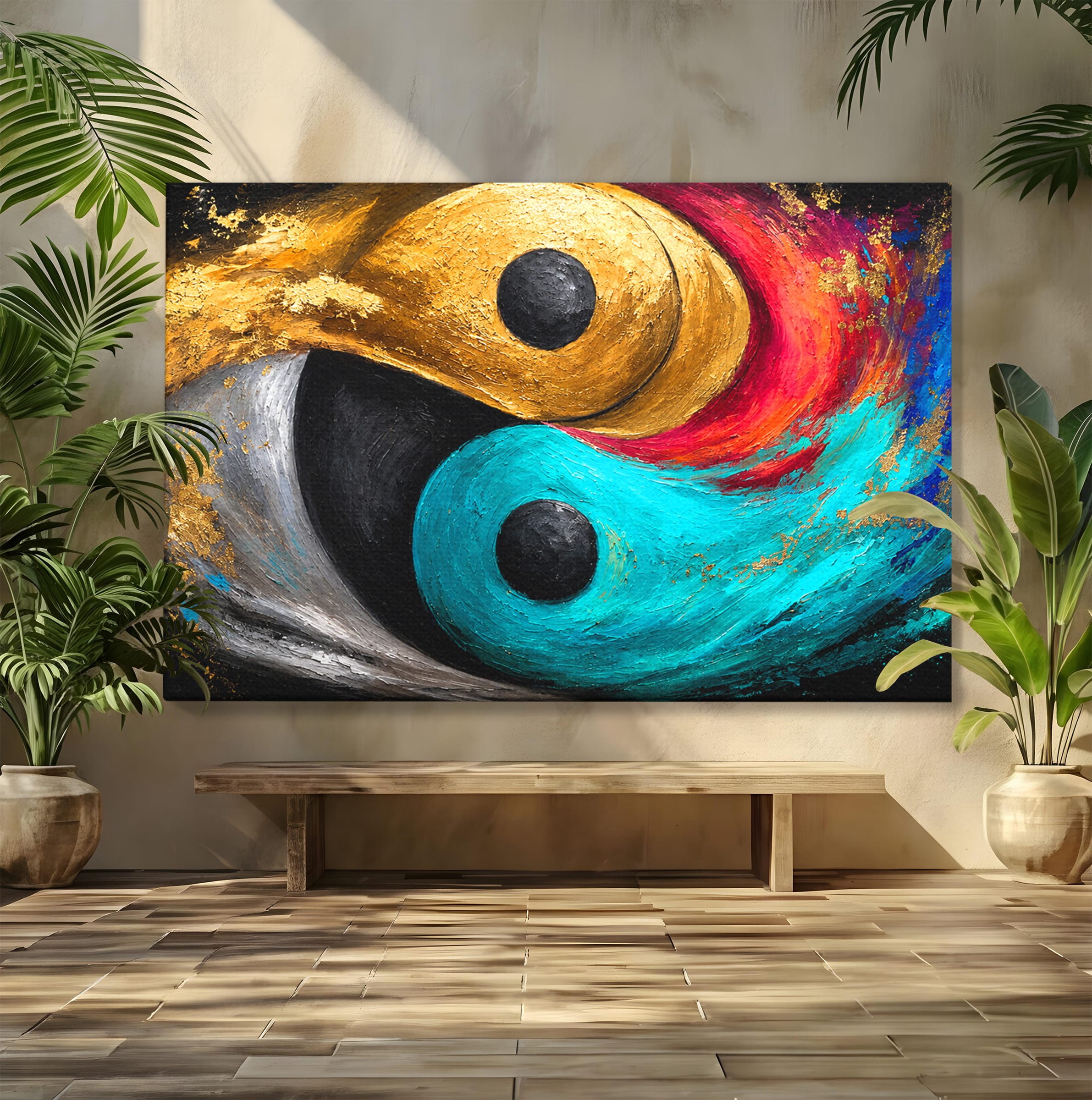 Tablou Canvas Premium LuxCanva® C1357, Echilibrul Yin Si Yang, Yin Yang, Abstract, Energie, Armonie, Living, Culori Vibrante