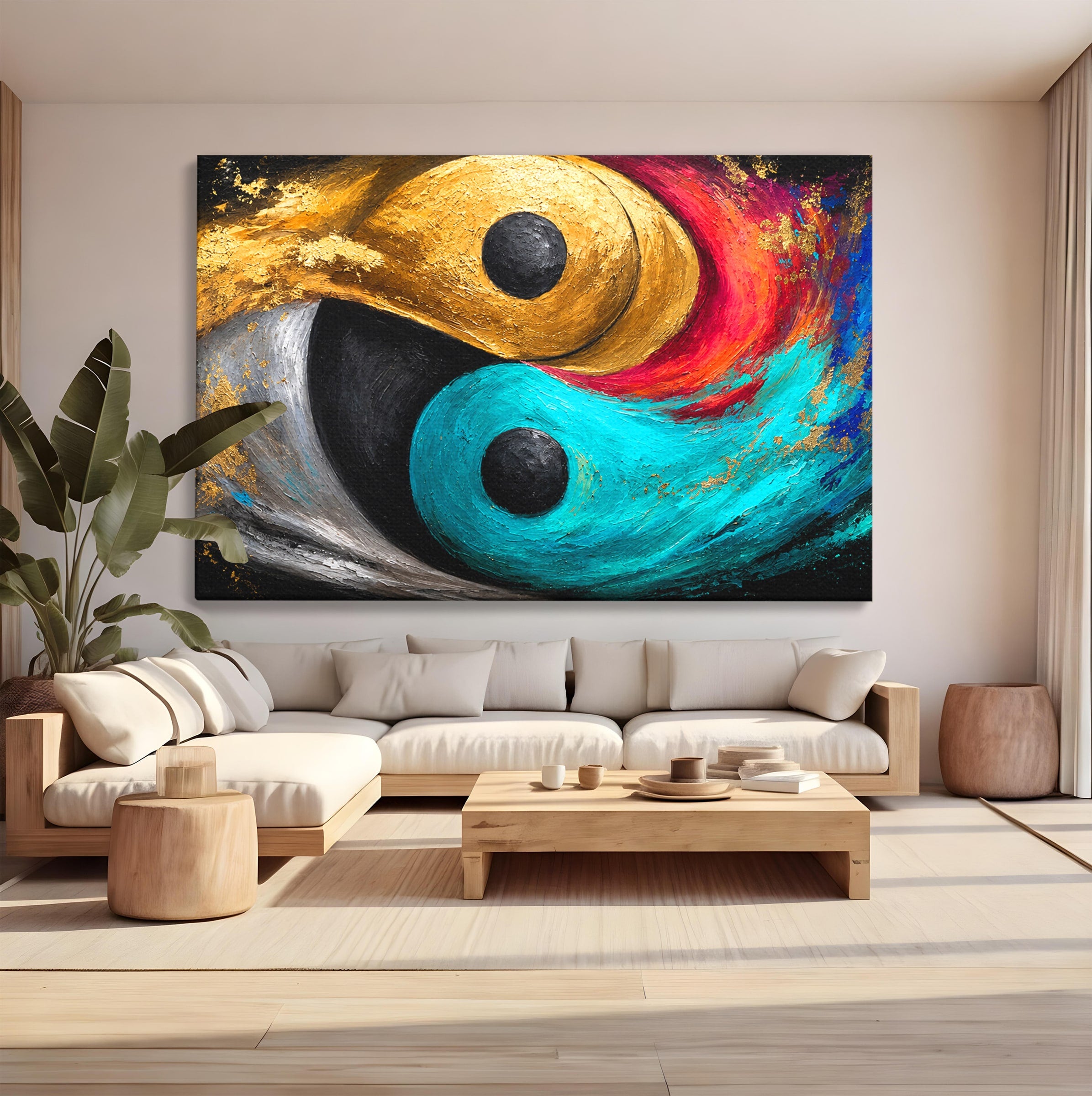 Tablou Canvas Premium LuxCanva® C1357, Echilibrul Yin Si Yang, Yin Yang, Abstract, Energie, Armonie, Living, Culori Vibrante