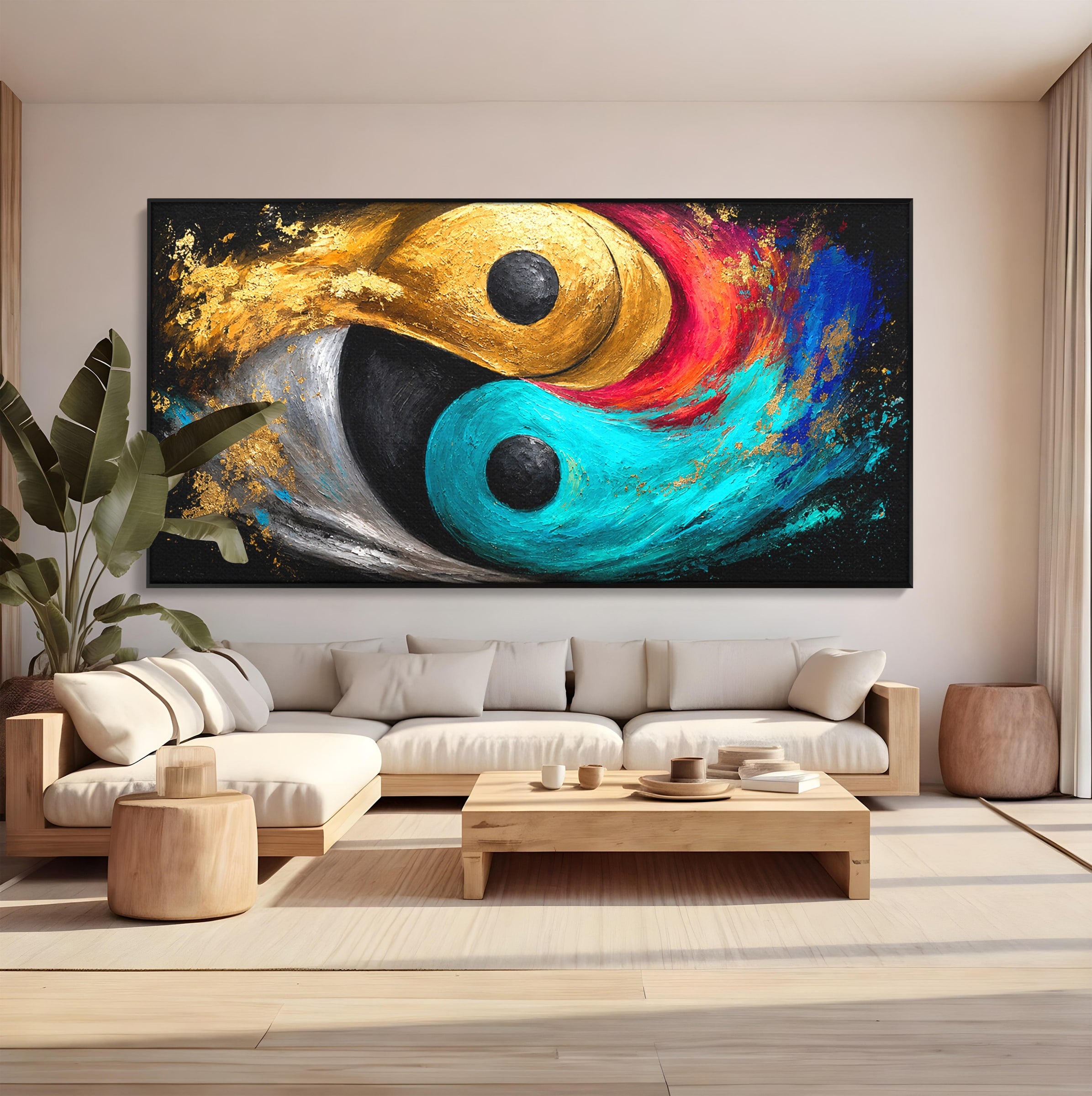 Tablou Canvas Premium LuxCanva® C1357, Echilibrul Yin Si Yang, Yin Yang, Abstract, Energie, Armonie, Living, Culori Vibrante