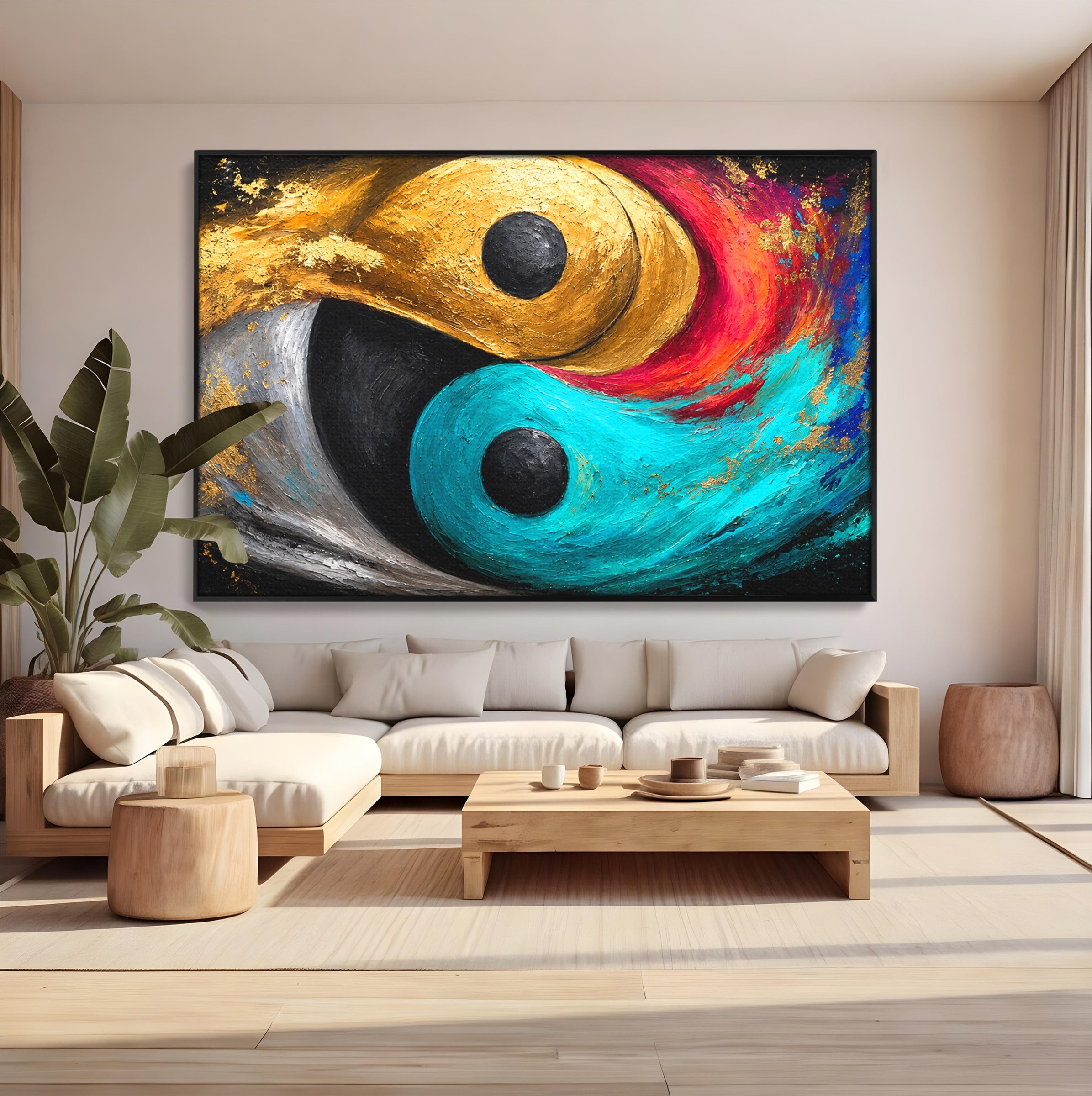 Tablou Canvas Premium LuxCanva® C1357, Echilibrul Yin Si Yang, Yin Yang, Abstract, Energie, Armonie, Living, Culori Vibrante