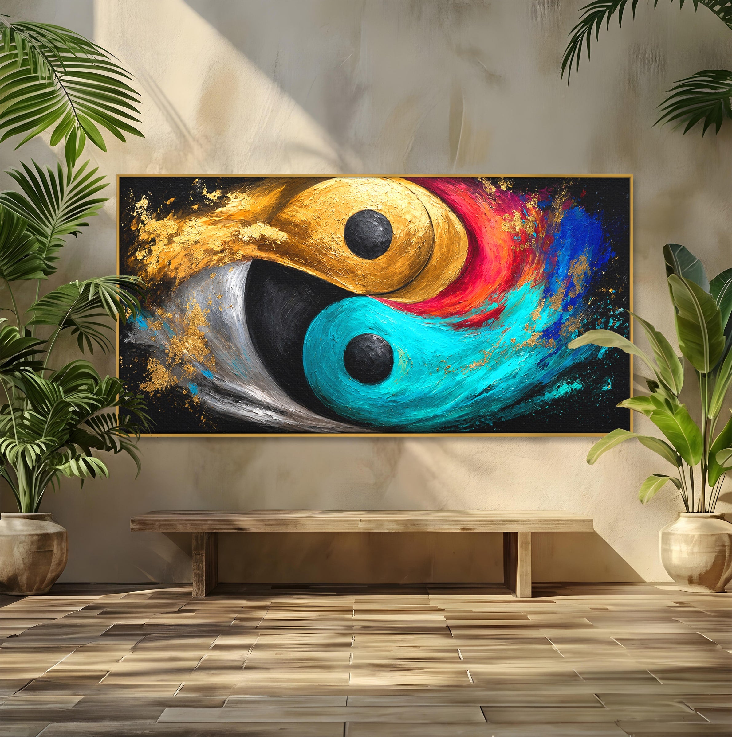 Tablou Canvas Premium LuxCanva® C1357, Echilibrul Yin Si Yang, Yin Yang, Abstract, Energie, Armonie, Living, Culori Vibrante