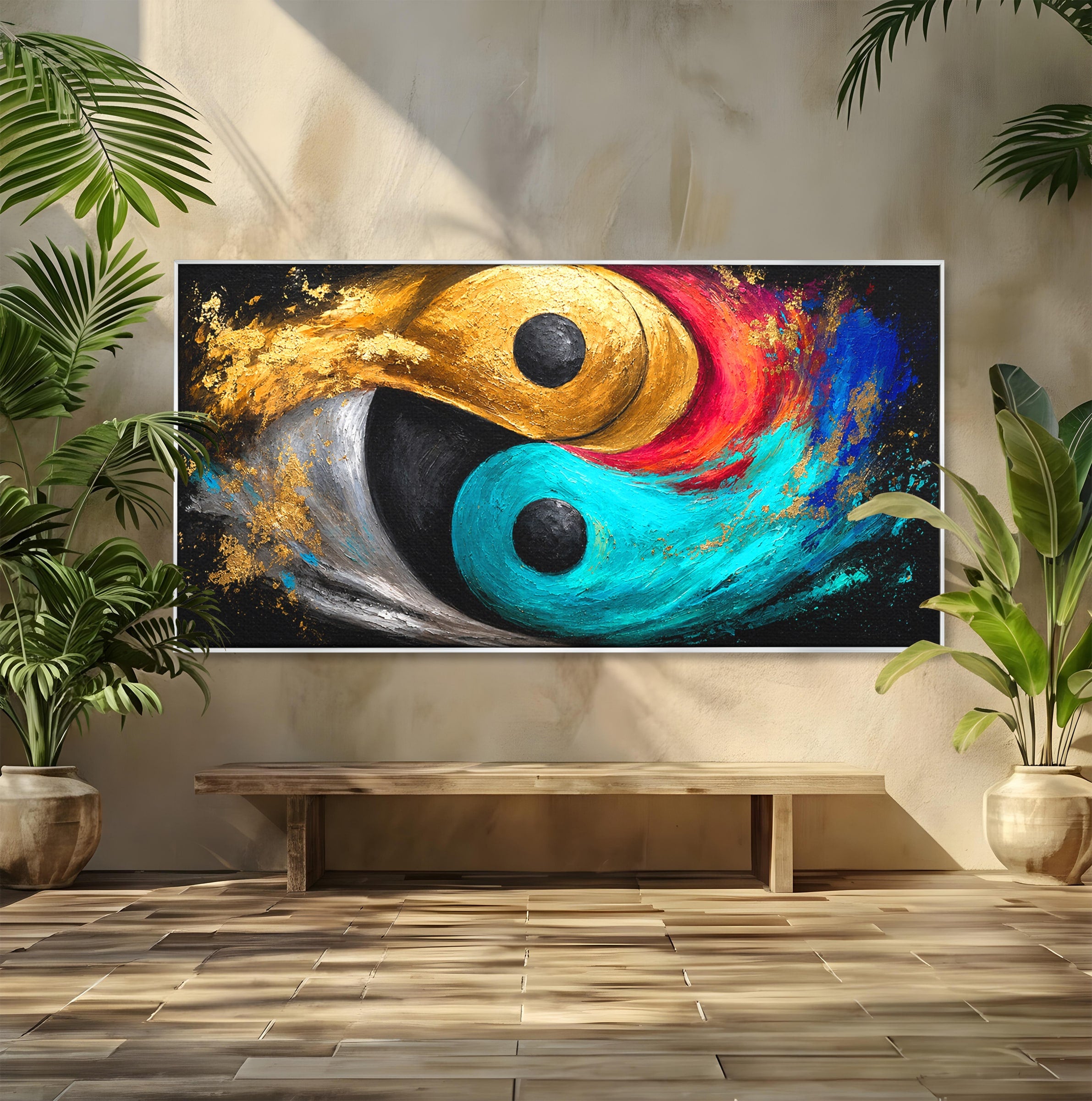 Tablou Canvas Premium LuxCanva® C1357, Echilibrul Yin Si Yang, Yin Yang, Abstract, Energie, Armonie, Living, Culori Vibrante
