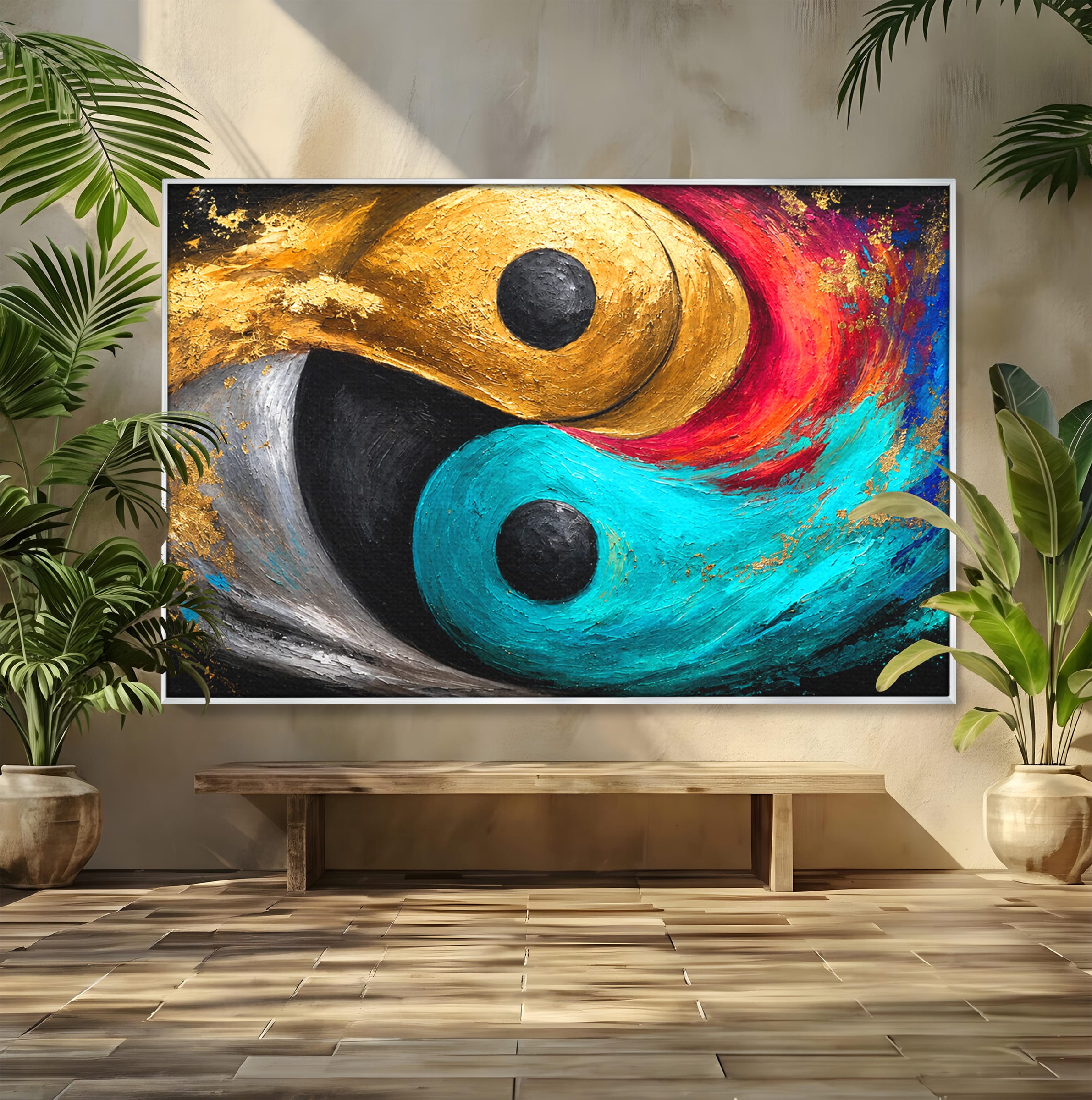 Tablou Canvas Premium LuxCanva® C1357, Echilibrul Yin Si Yang, Yin Yang, Abstract, Energie, Armonie, Living, Culori Vibrante