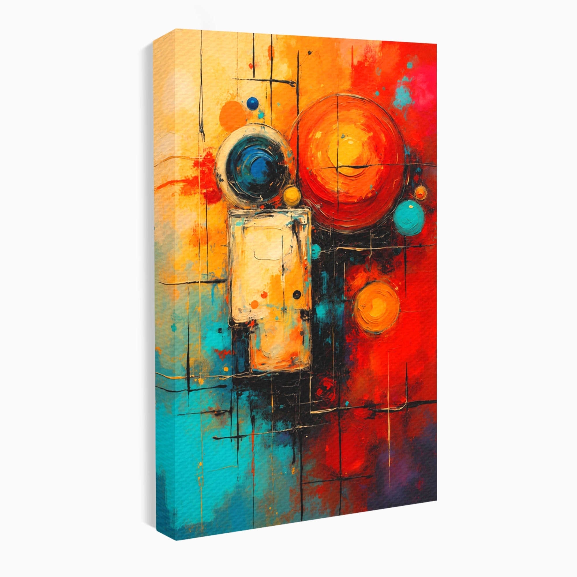 Tablou Canvas Premium LuxCanva® C1358, Compozitie Abstrata Cu Cercuri, Abstract, Cercuri, Modern, Arta, Birou, Culori Vibrante