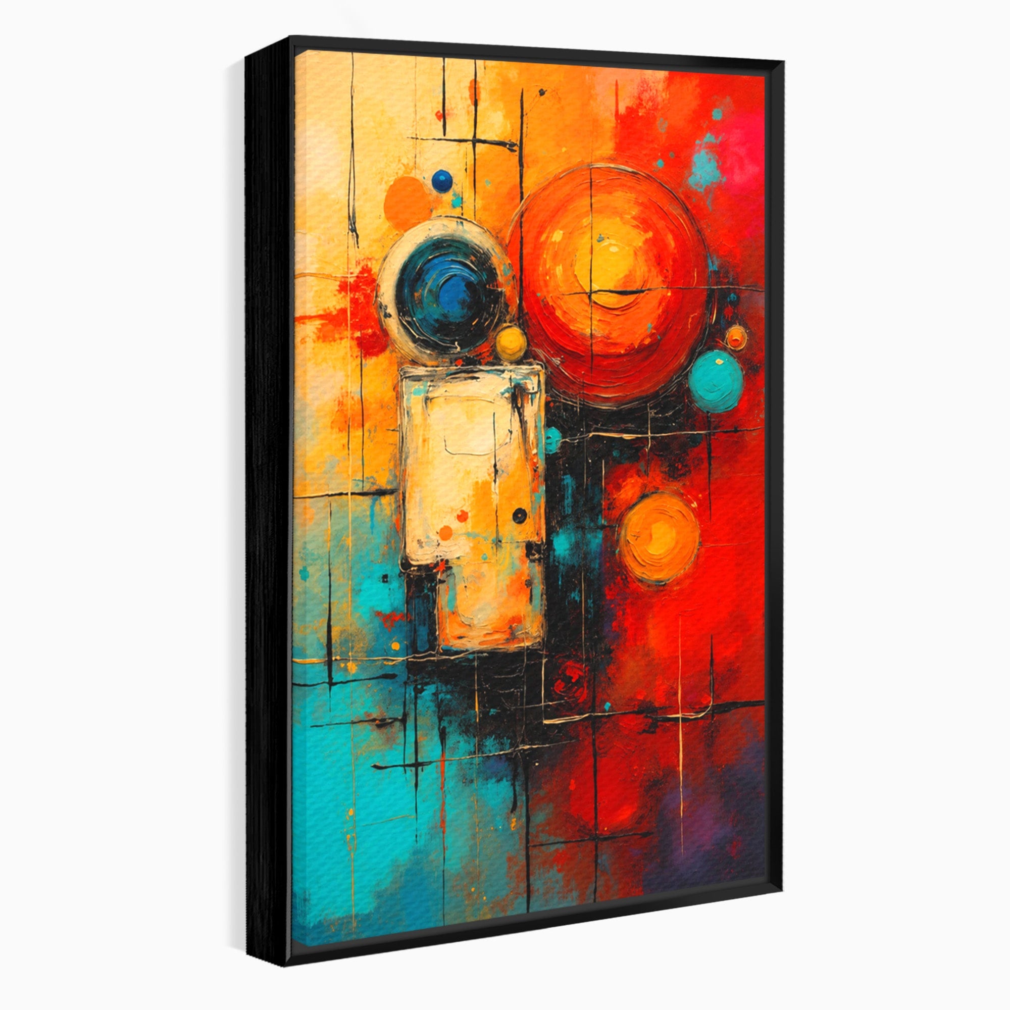 Tablou Canvas Premium LuxCanva® C1358, Compozitie Abstrata Cu Cercuri, Abstract, Cercuri, Modern, Arta, Birou, Culori Vibrante