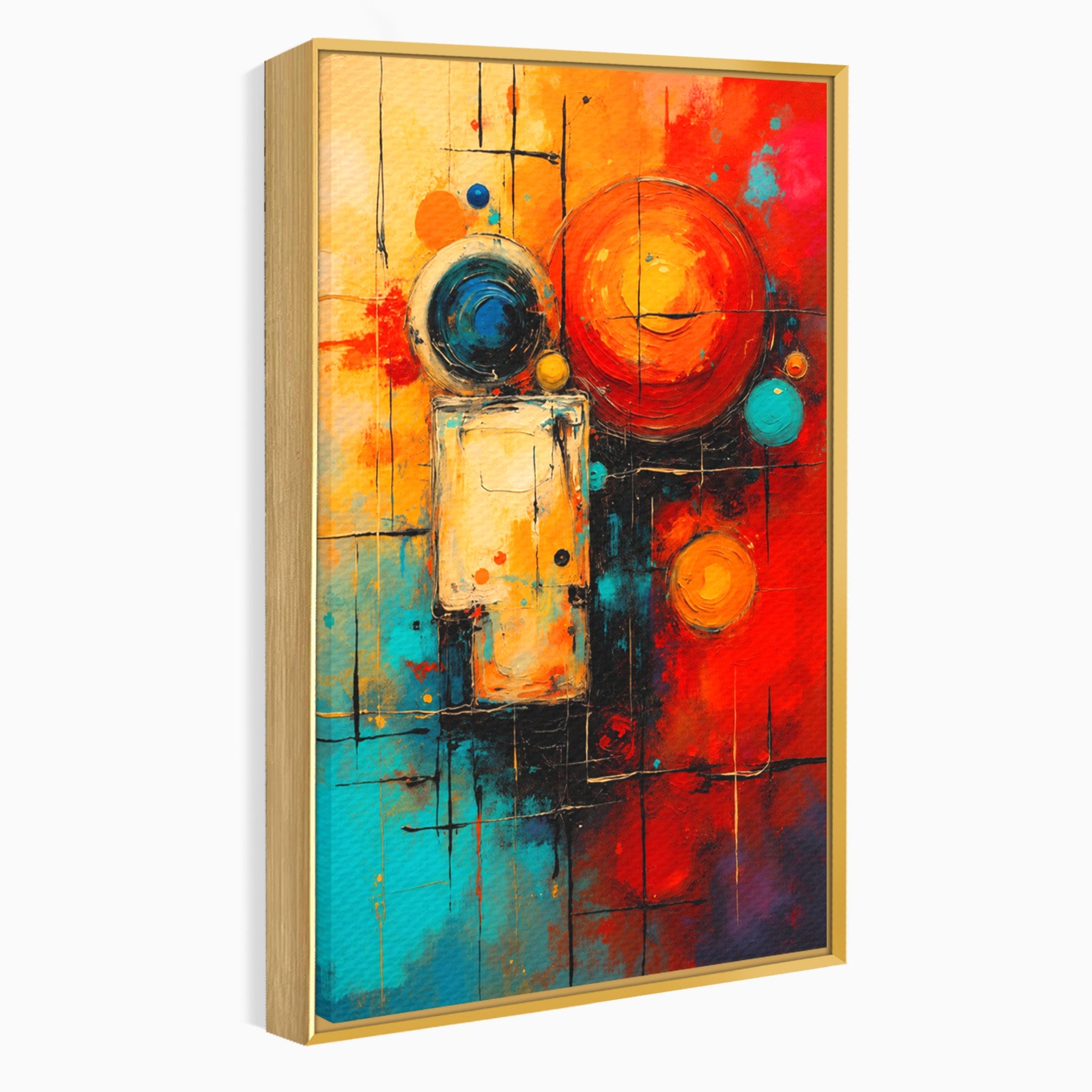 Tablou Canvas Premium LuxCanva® C1358, Compozitie Abstrata Cu Cercuri, Abstract, Cercuri, Modern, Arta, Birou, Culori Vibrante