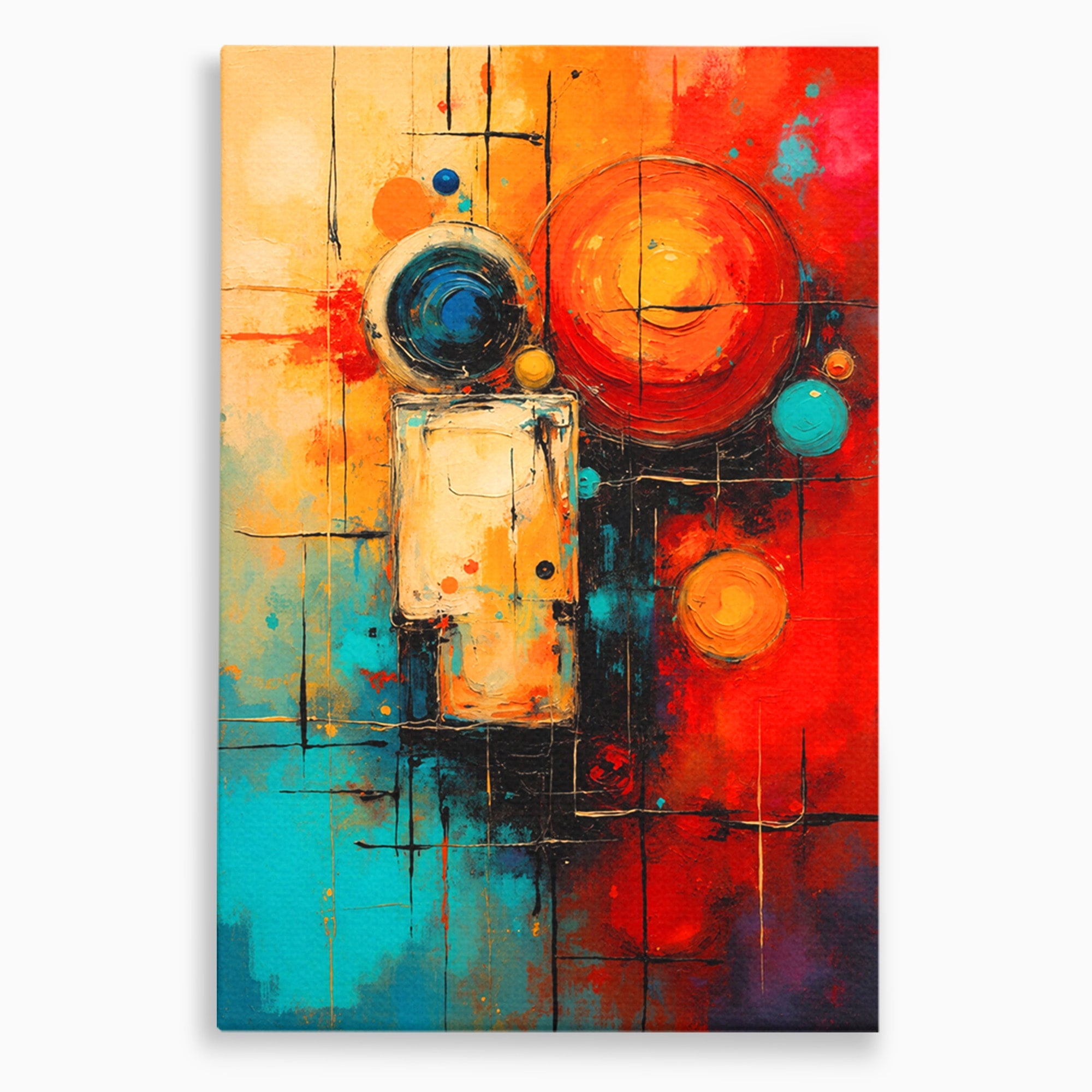 Tablou Canvas Premium LuxCanva® C1358, Compozitie Abstrata Cu Cercuri, Abstract, Cercuri, Modern, Arta, Birou, Culori Vibrante