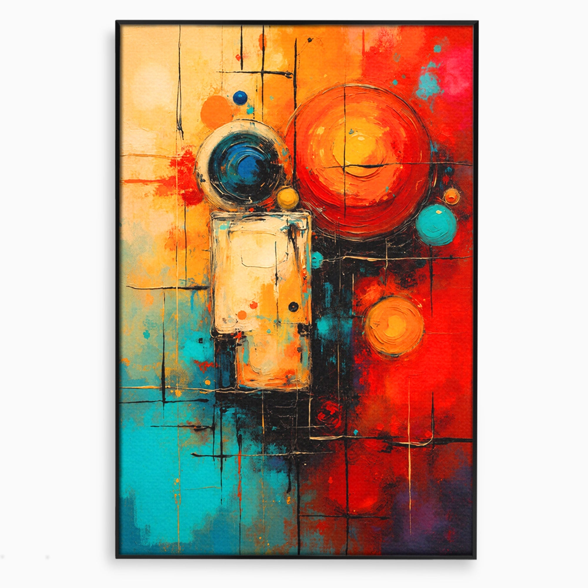 Tablou Canvas Premium LuxCanva® C1358, Compozitie Abstrata Cu Cercuri, Abstract, Cercuri, Modern, Arta, Birou, Culori Vibrante