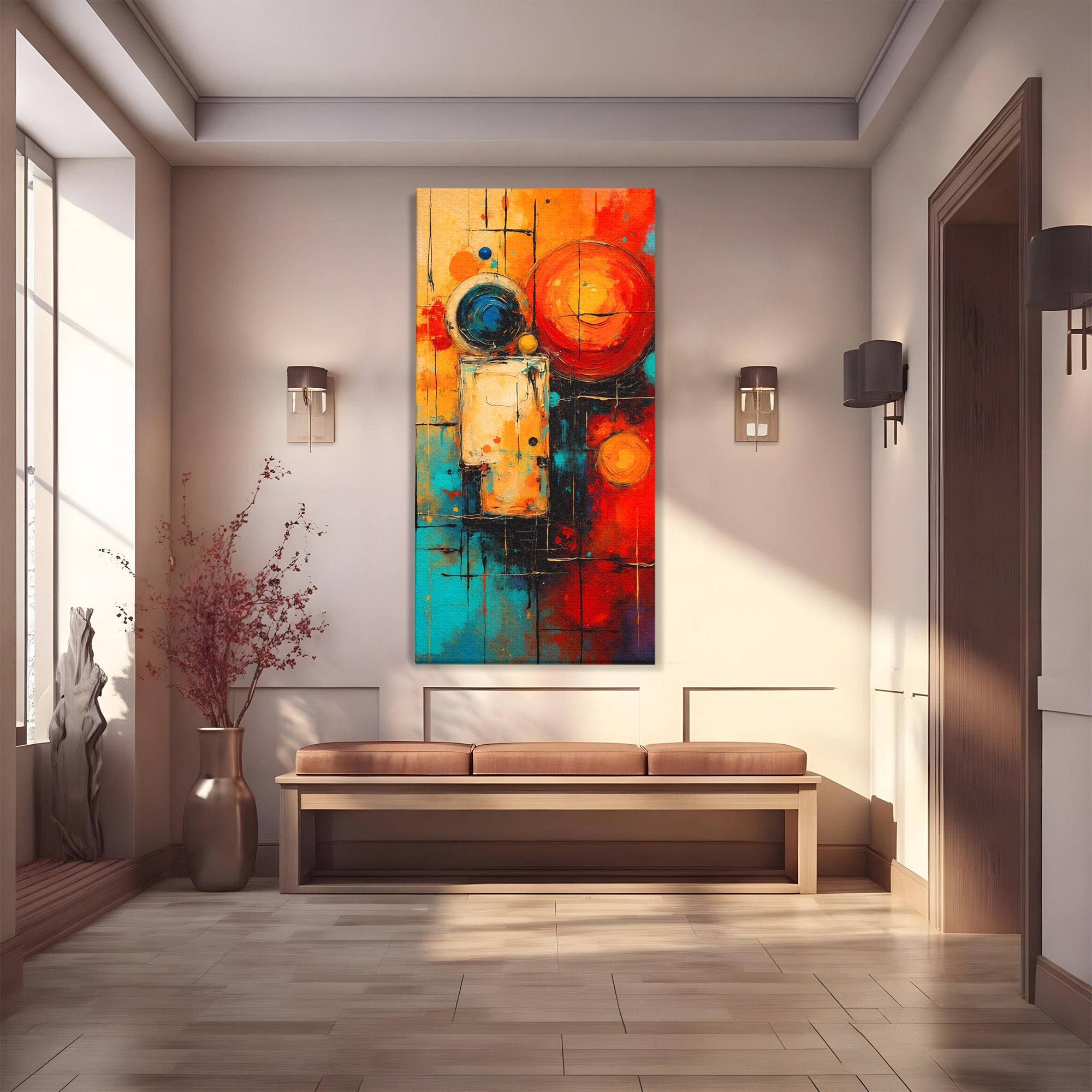 Tablou Canvas Premium LuxCanva® C1358, Compozitie Abstrata Cu Cercuri, Abstract, Cercuri, Modern, Arta, Birou, Culori Vibrante