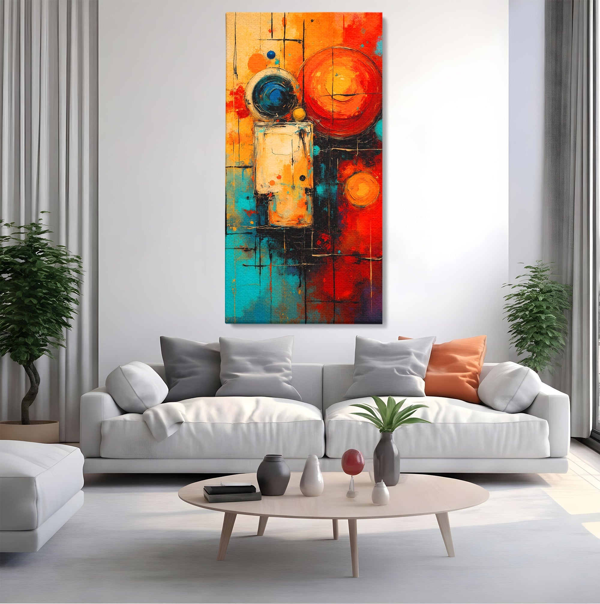 Tablou Canvas Premium LuxCanva® C1358, Compozitie Abstrata Cu Cercuri, Abstract, Cercuri, Modern, Arta, Birou, Culori Vibrante