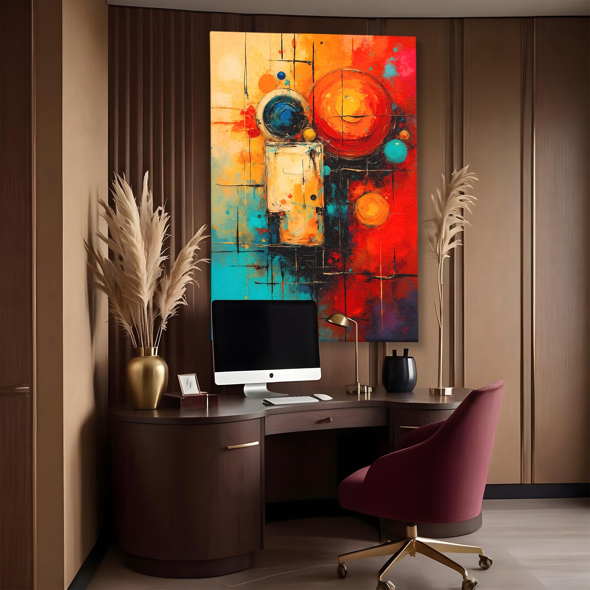 Tablou Canvas Premium LuxCanva® C1358, Compozitie Abstrata Cu Cercuri, Abstract, Cercuri, Modern, Arta, Birou, Culori Vibrante