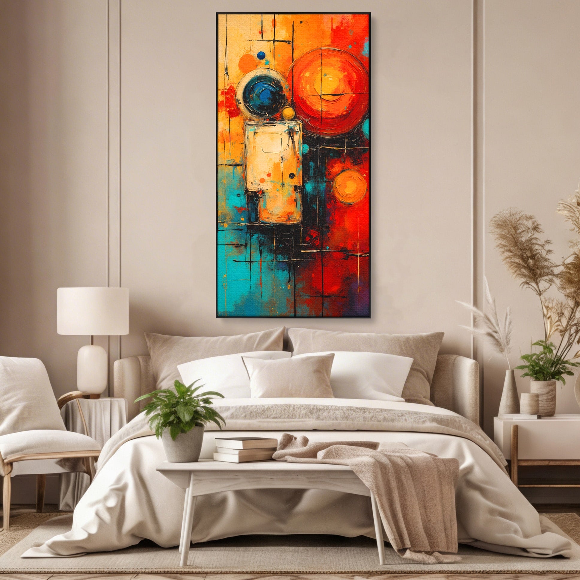 Tablou Canvas Premium LuxCanva® C1358, Compozitie Abstrata Cu Cercuri, Abstract, Cercuri, Modern, Arta, Birou, Culori Vibrante
