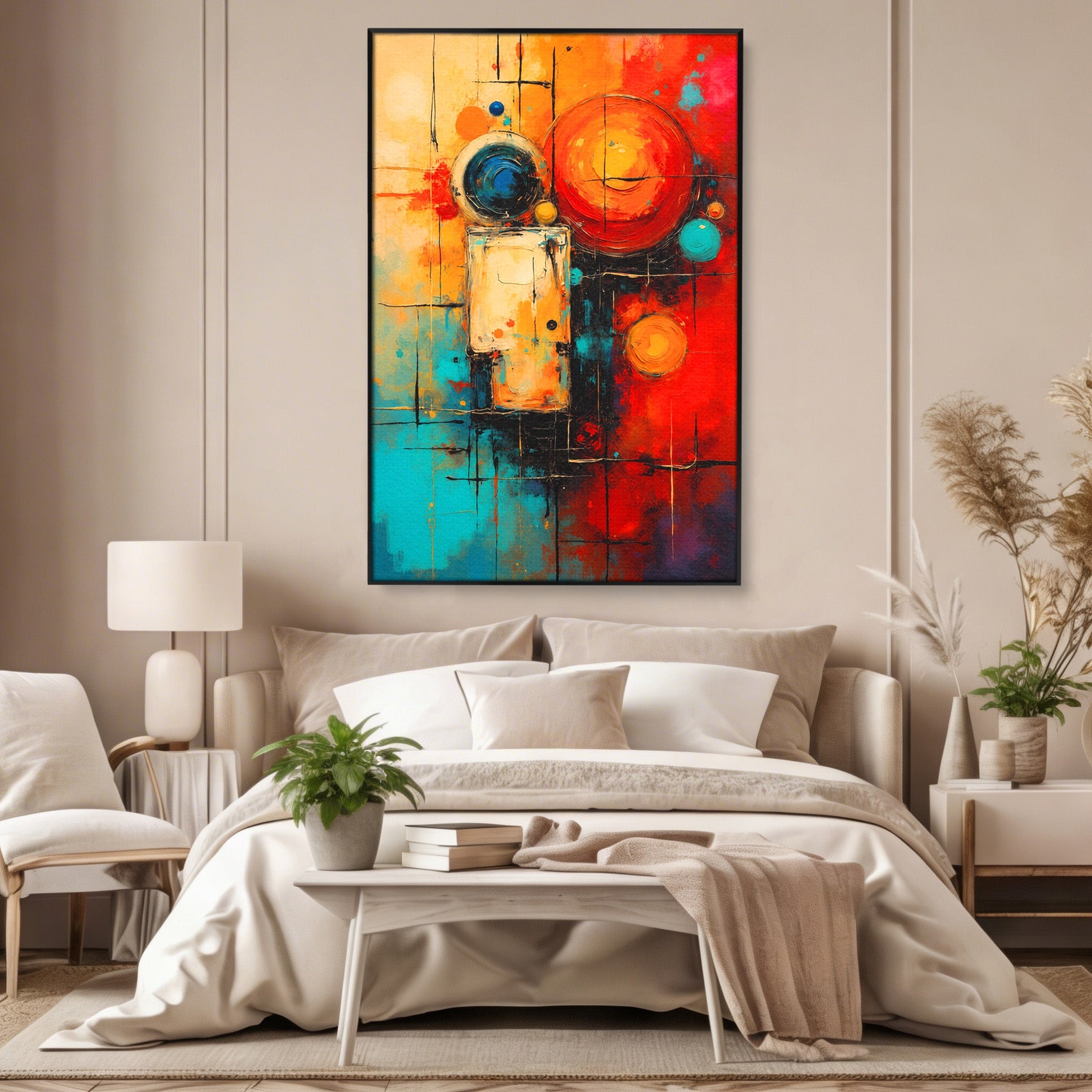 Tablou Canvas Premium LuxCanva® C1358, Compozitie Abstrata Cu Cercuri, Abstract, Cercuri, Modern, Arta, Birou, Culori Vibrante