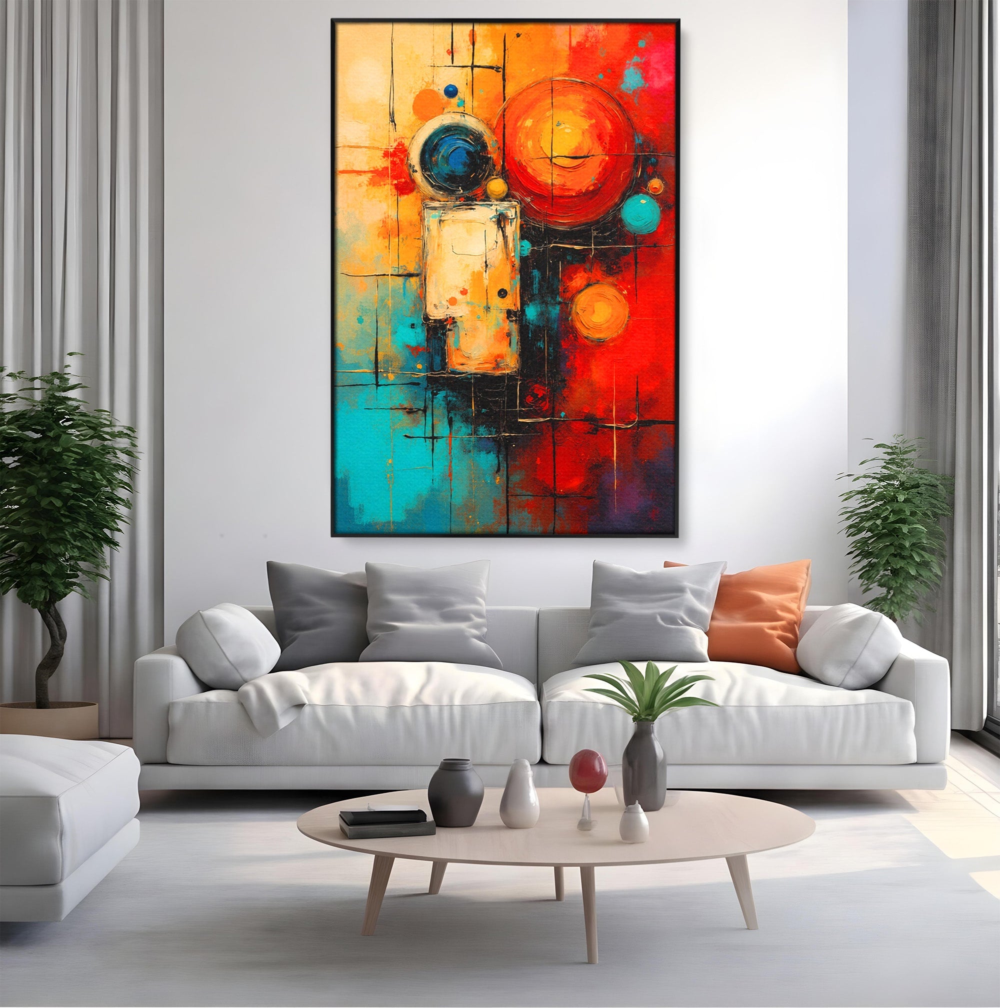 Tablou Canvas Premium LuxCanva® C1358, Compozitie Abstrata Cu Cercuri, Abstract, Cercuri, Modern, Arta, Birou, Culori Vibrante