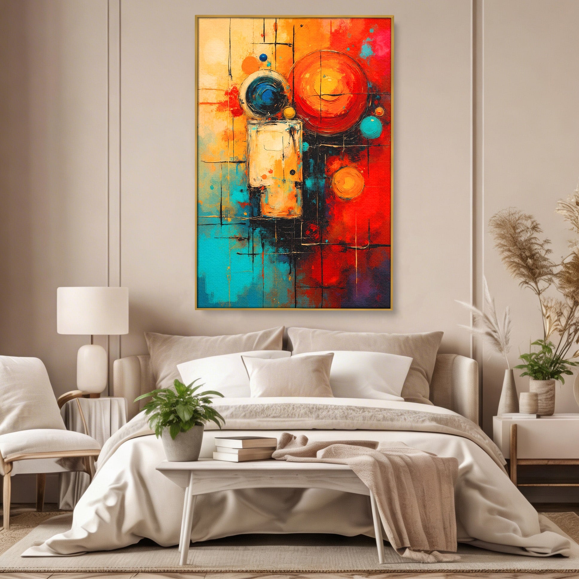 Tablou Canvas Premium LuxCanva® C1358, Compozitie Abstrata Cu Cercuri, Abstract, Cercuri, Modern, Arta, Birou, Culori Vibrante