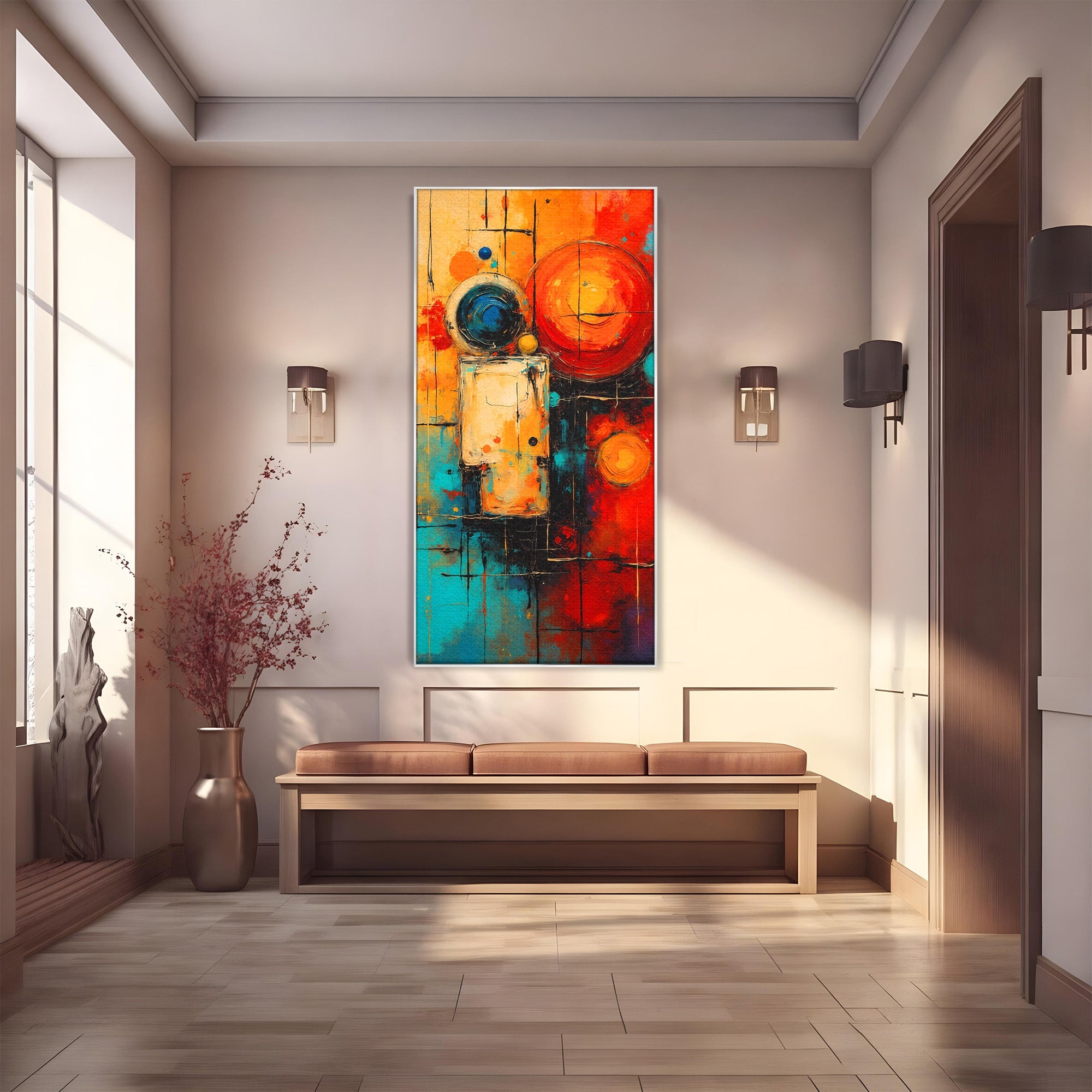 Tablou Canvas Premium LuxCanva® C1358, Compozitie Abstrata Cu Cercuri, Abstract, Cercuri, Modern, Arta, Birou, Culori Vibrante