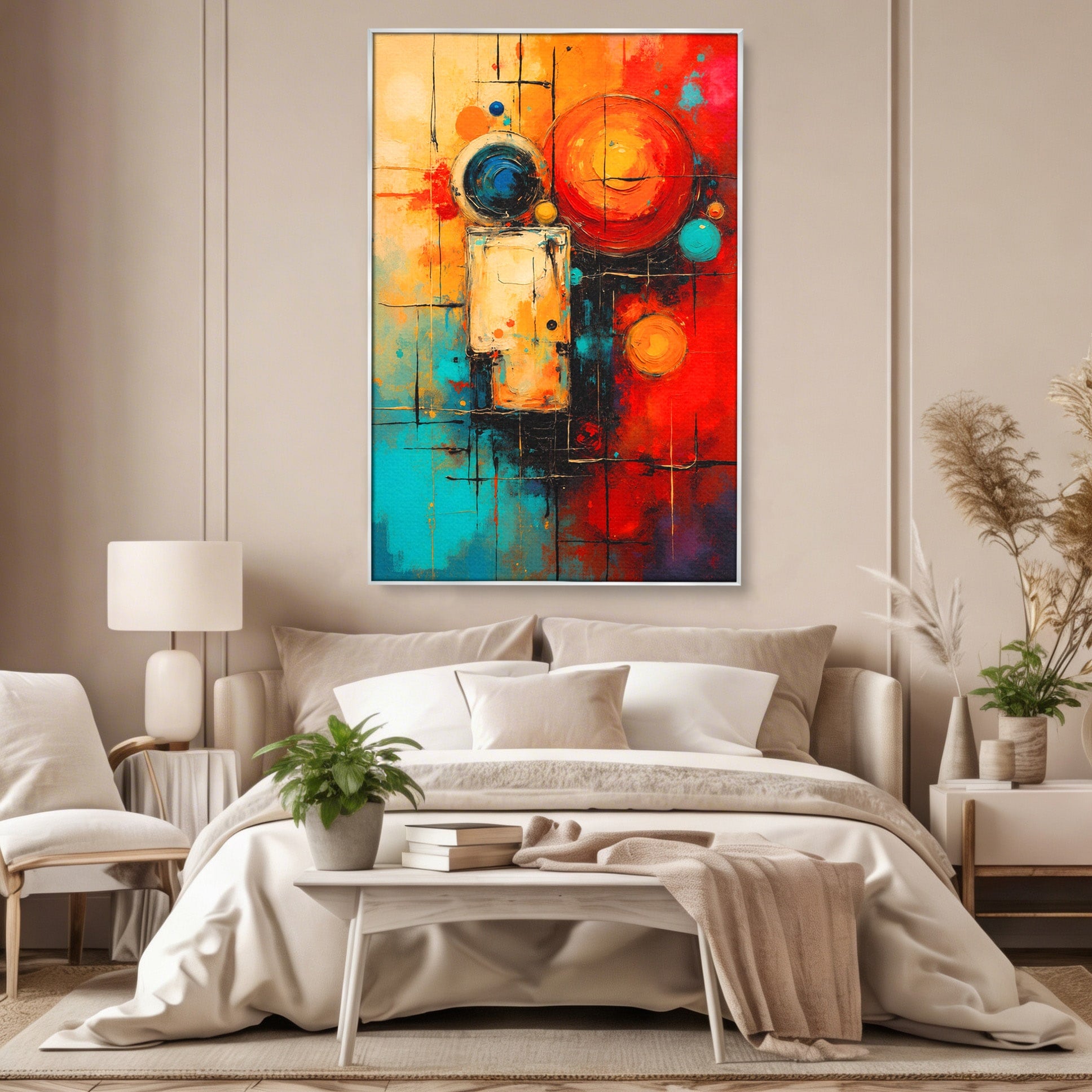 Tablou Canvas Premium LuxCanva® C1358, Compozitie Abstrata Cu Cercuri, Abstract, Cercuri, Modern, Arta, Birou, Culori Vibrante