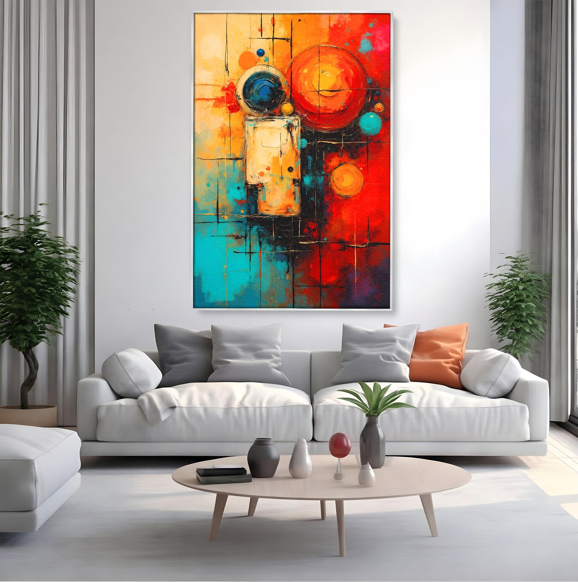 Tablou Canvas Premium LuxCanva® C1358, Compozitie Abstrata Cu Cercuri, Abstract, Cercuri, Modern, Arta, Birou, Culori Vibrante