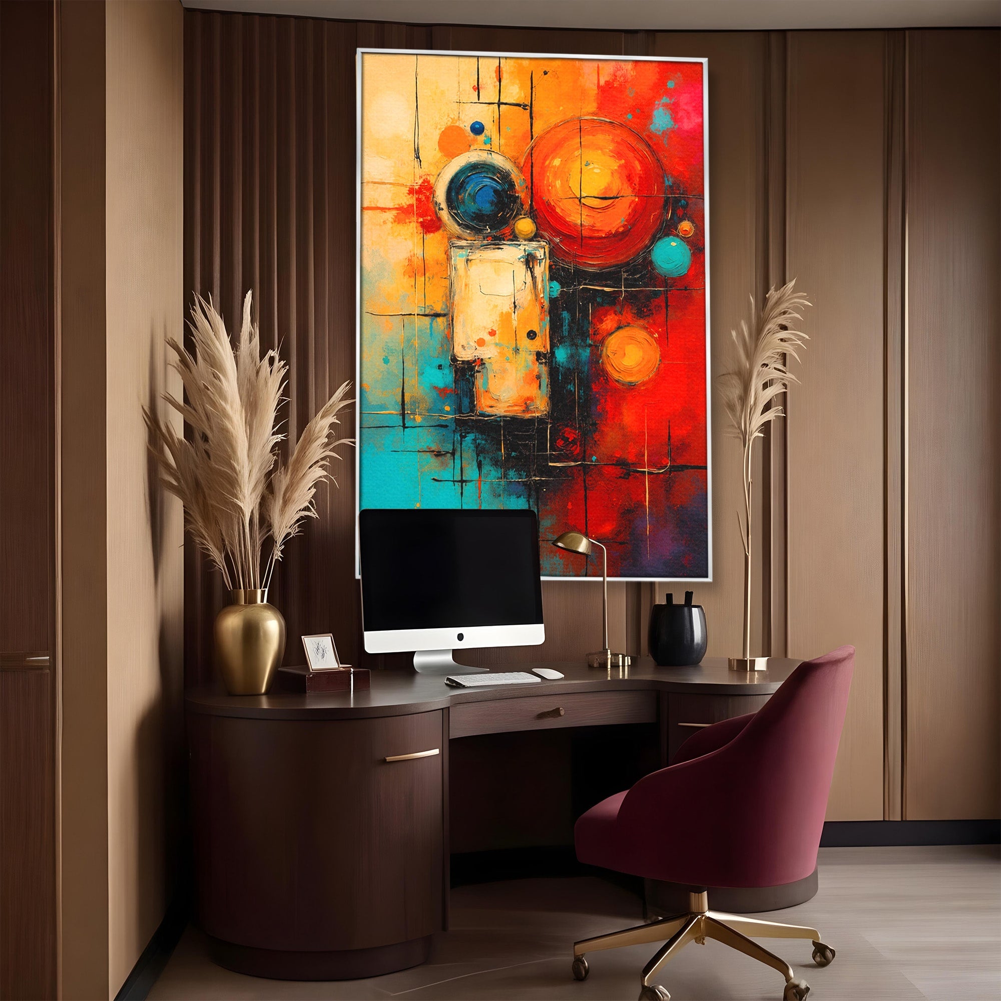 Tablou Canvas Premium LuxCanva® C1358, Compozitie Abstrata Cu Cercuri, Abstract, Cercuri, Modern, Arta, Birou, Culori Vibrante