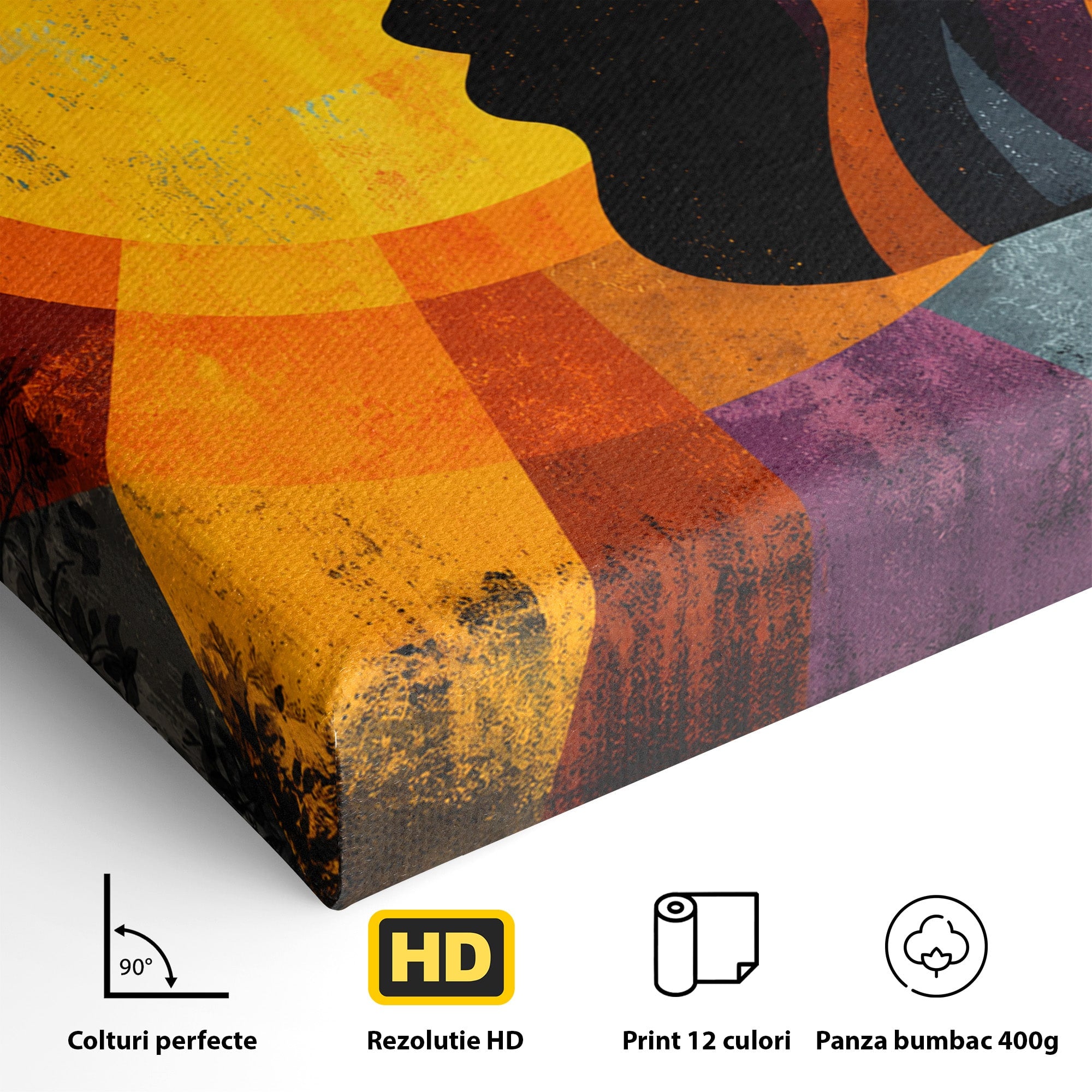 Tablou Canvas Premium LuxCanva® C1365, Silhouette Solara, Silhouette, Soare, Portret, Abstract, Living, Culori Vibrante