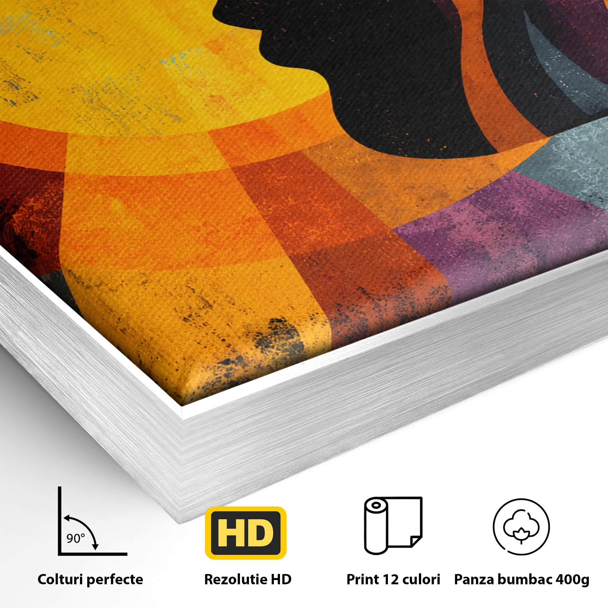 Tablou Canvas Premium LuxCanva® C1365, Silhouette Solara, Silhouette, Soare, Portret, Abstract, Living, Culori Vibrante