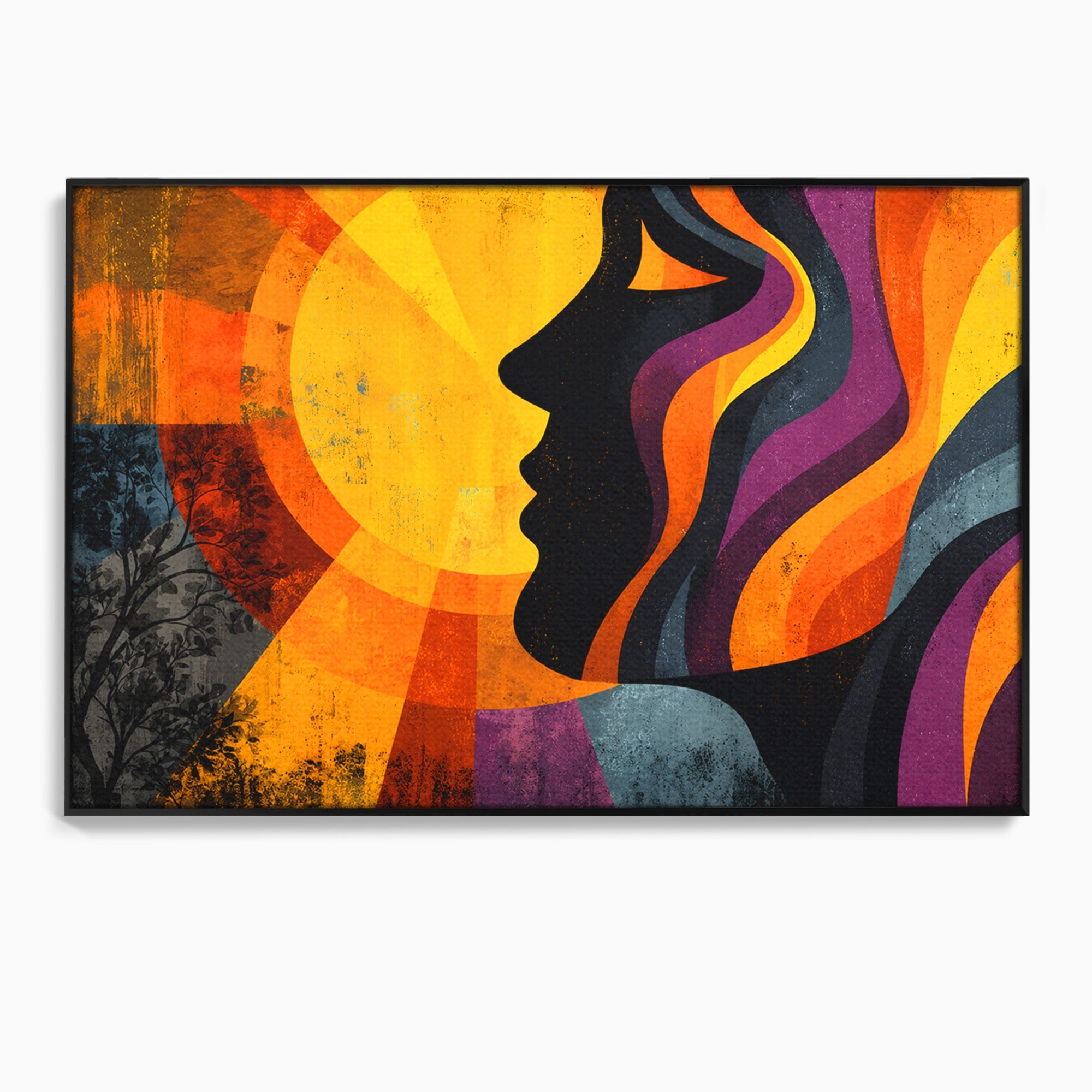 Tablou Canvas Premium LuxCanva® C1365, Silhouette Solara, Silhouette, Soare, Portret, Abstract, Living, Culori Vibrante