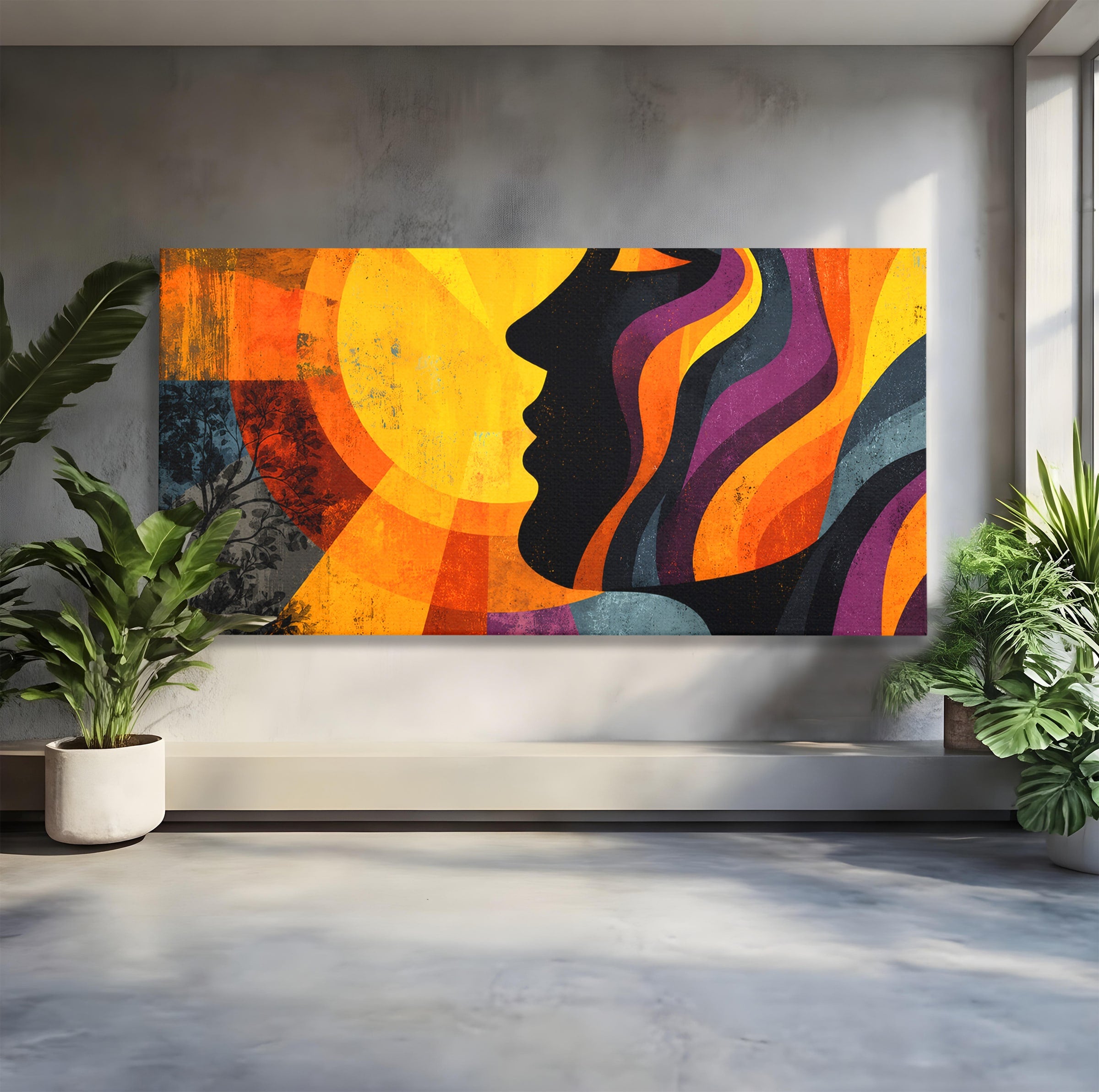 Tablou Canvas Premium LuxCanva® C1365, Silhouette Solara, Silhouette, Soare, Portret, Abstract, Living, Culori Vibrante