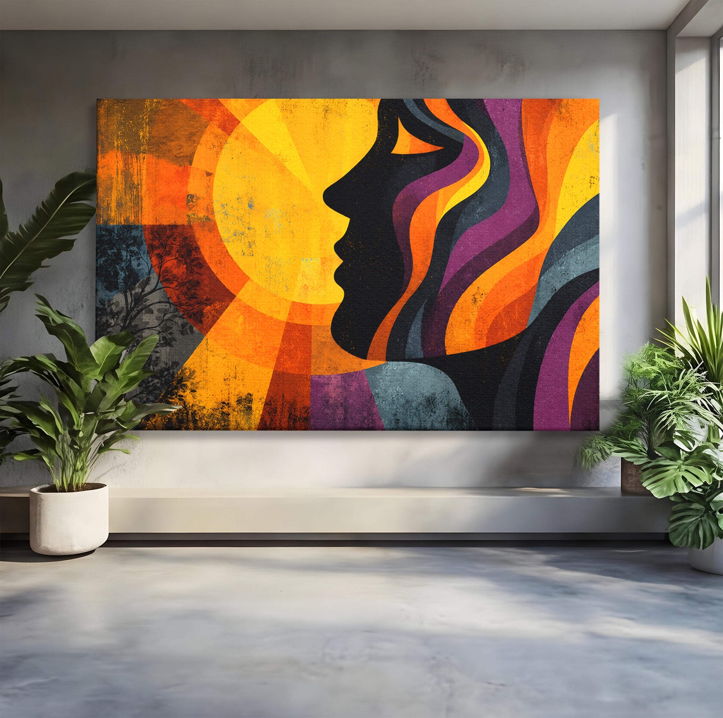 Tablou Canvas Premium LuxCanva® C1365, Silhouette Solara, Silhouette, Soare, Portret, Abstract, Living, Culori Vibrante