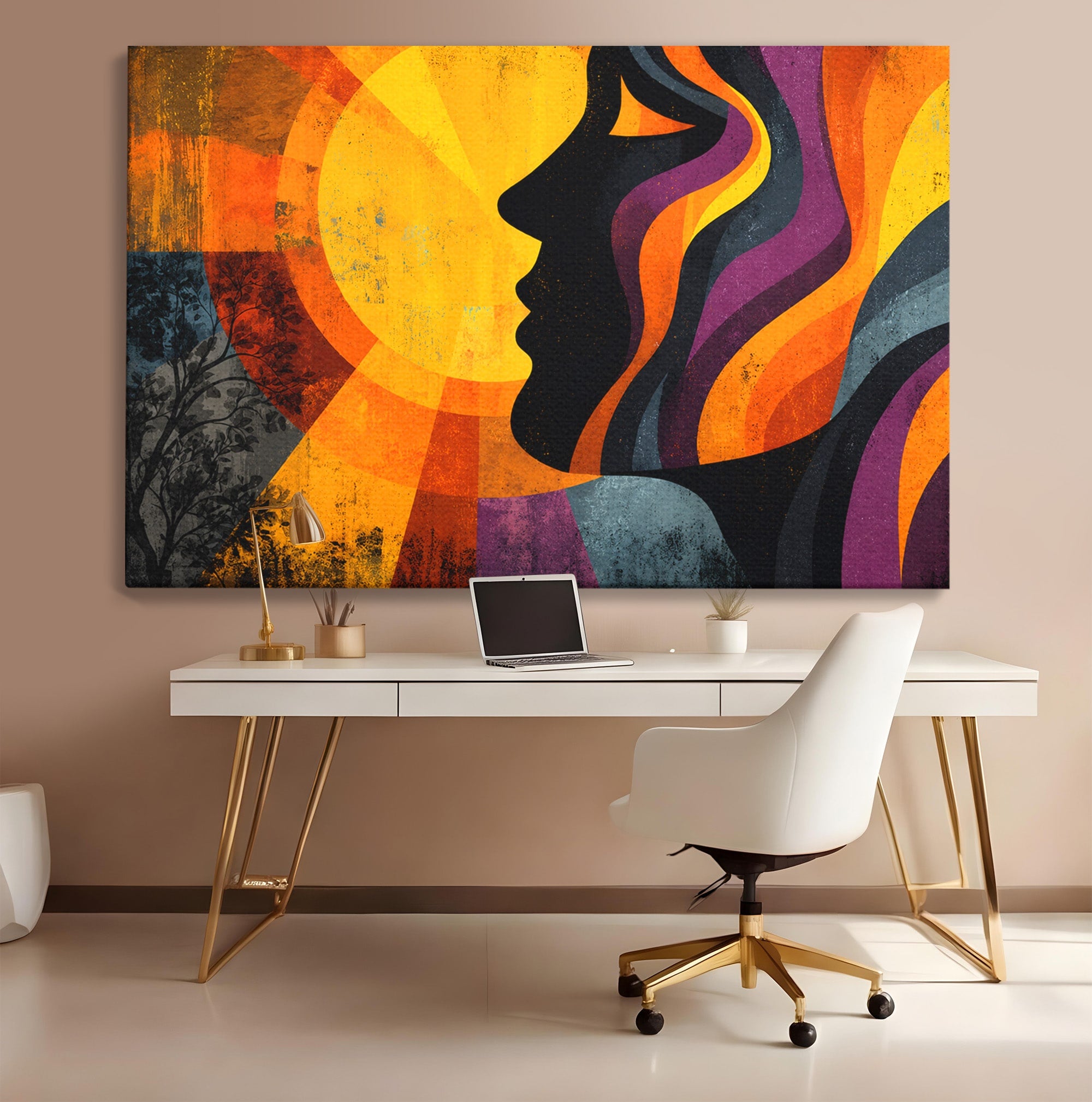 Tablou Canvas Premium LuxCanva® C1365, Silhouette Solara, Silhouette, Soare, Portret, Abstract, Living, Culori Vibrante